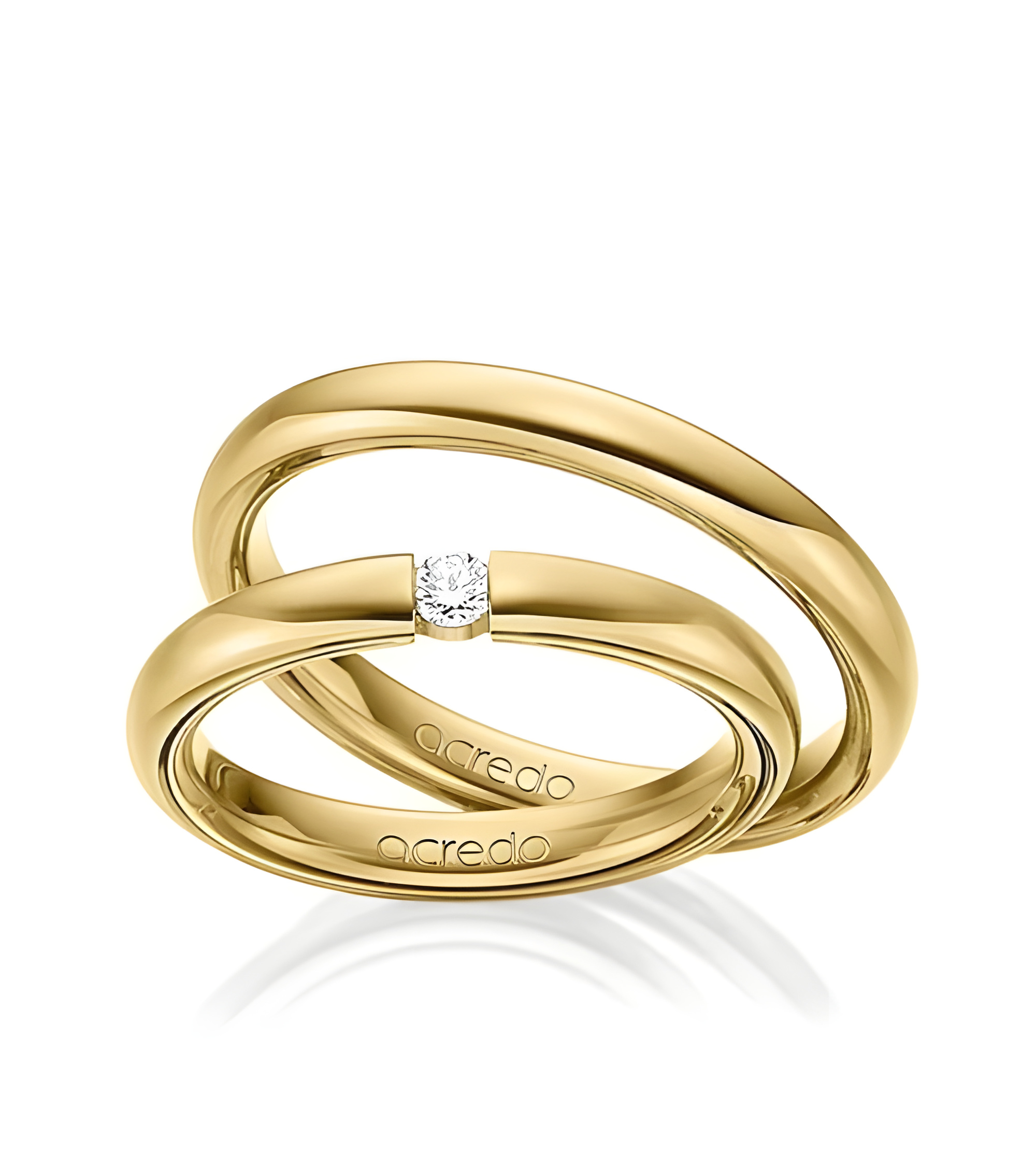 Finas alianzas de boda clásicas en oro amarillo con un diamante al aire - Alianzas de boda - 



