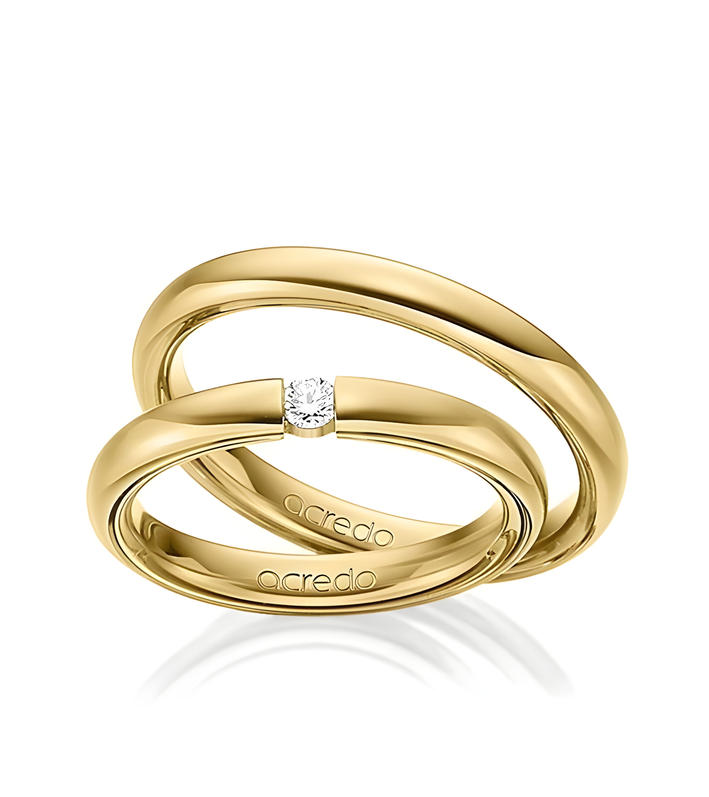 Finas alianzas de boda clásicas en oro amarillo con un diamante al aire - Alianzas de boda - 



