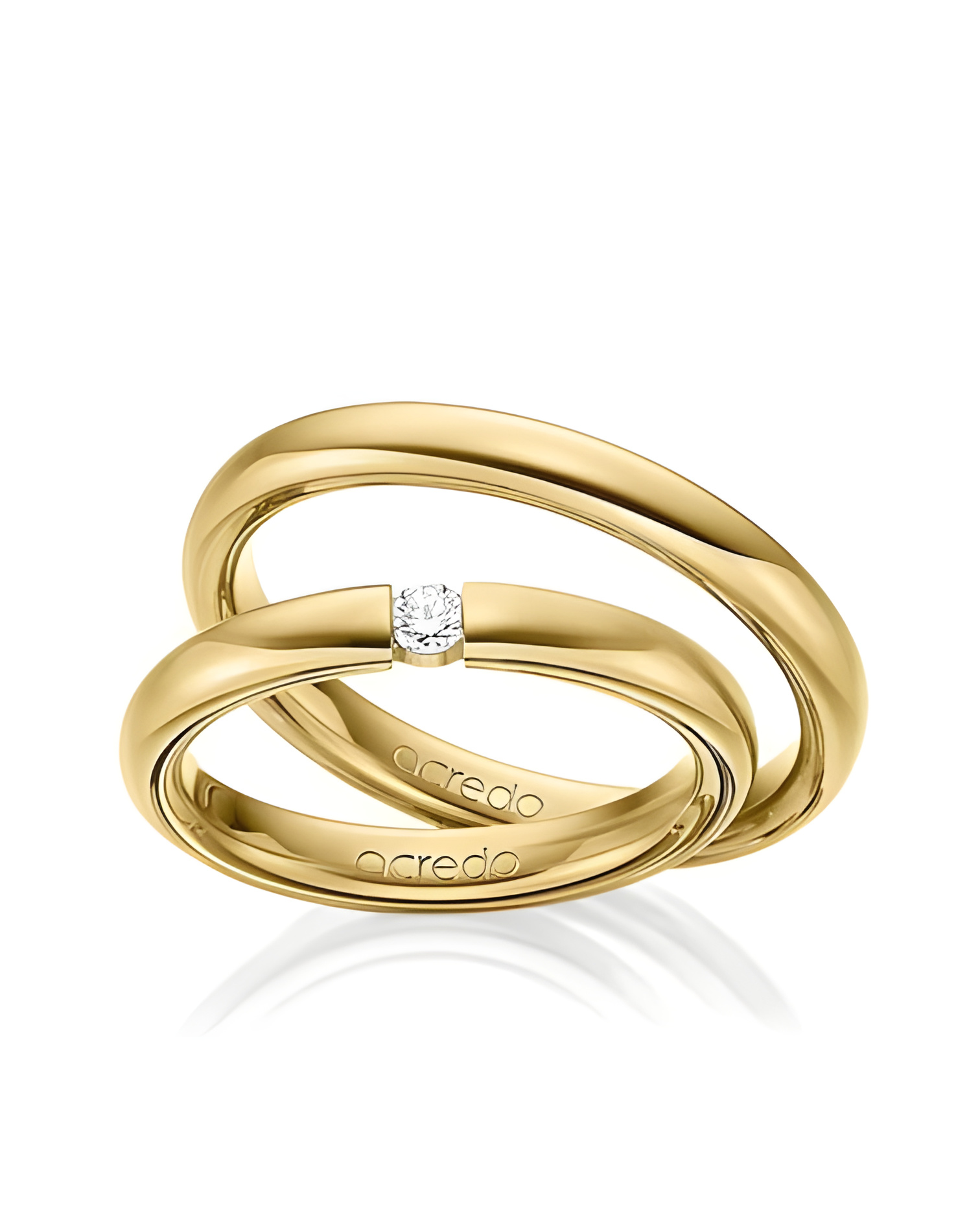 Finas alianzas de boda clásicas en oro amarillo con un diamante al aire - Alianzas de boda - 



