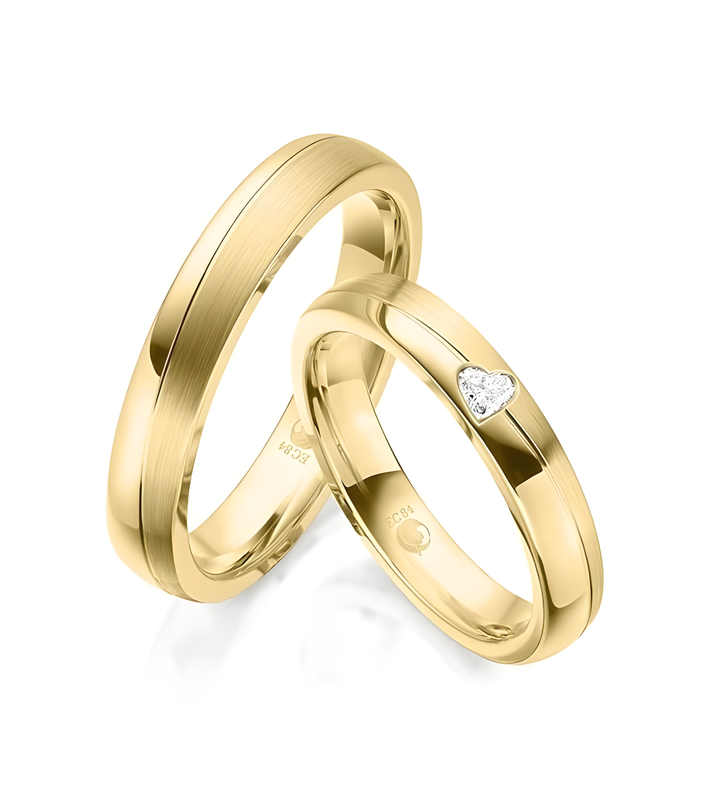 Alianzas de boda de oro con un diamante en forma de corazón - Alianzas de boda - 


