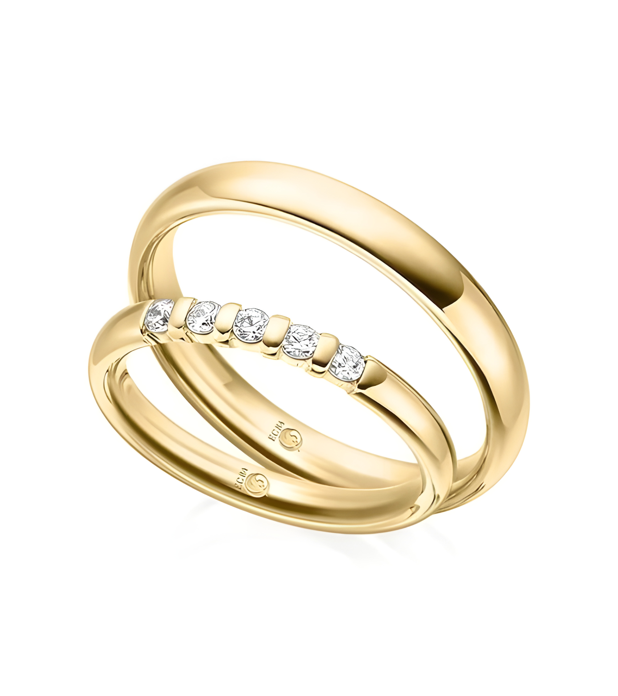 Finos anillos de boda en oro amarillo con 5 diamantes - Alianzas de boda - 


