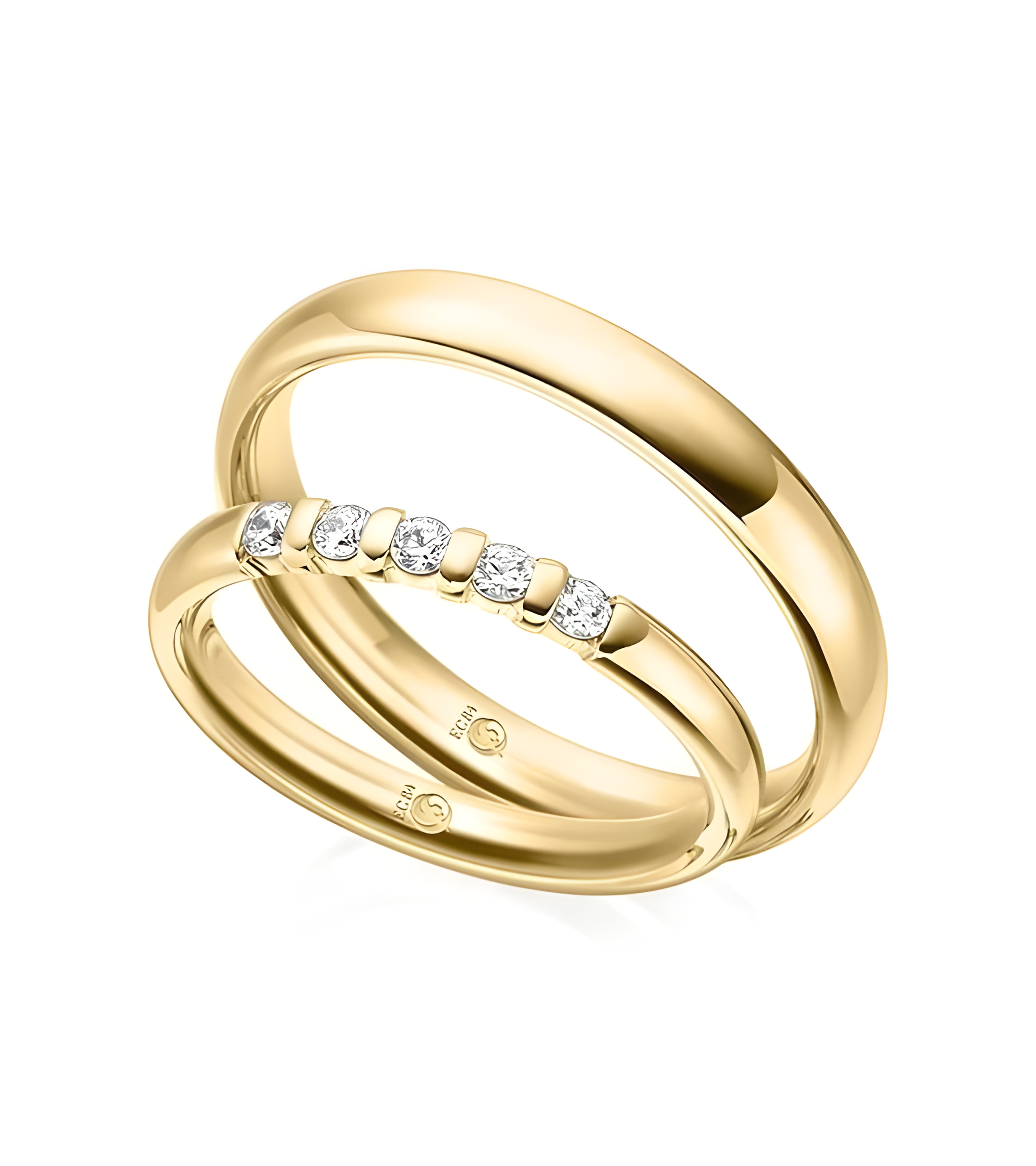 Finos anillos de boda en oro amarillo con 5 diamantes - Alianzas de boda - 



