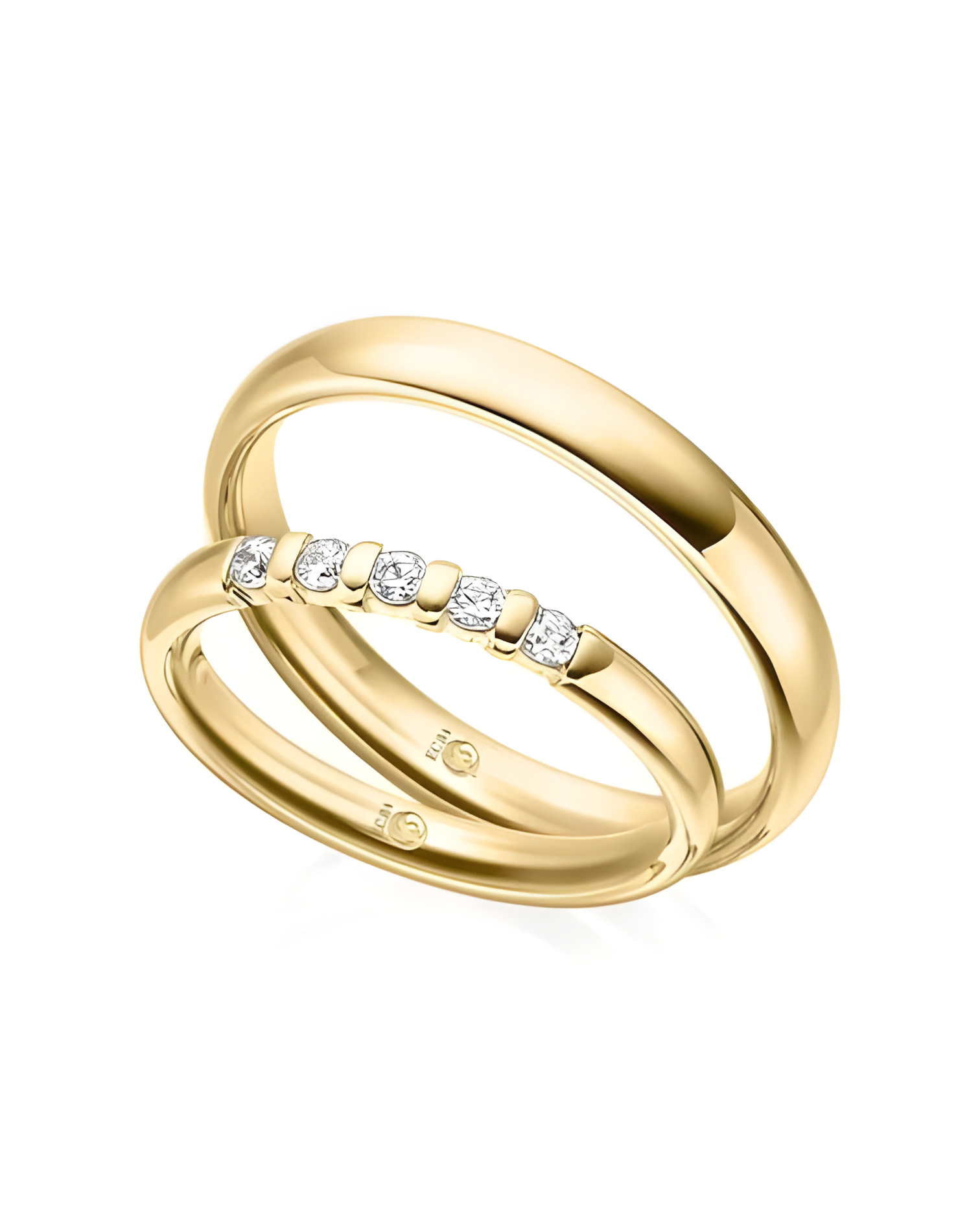 Finos anillos de boda en oro amarillo con 5 diamantes - Alianzas de boda - 


