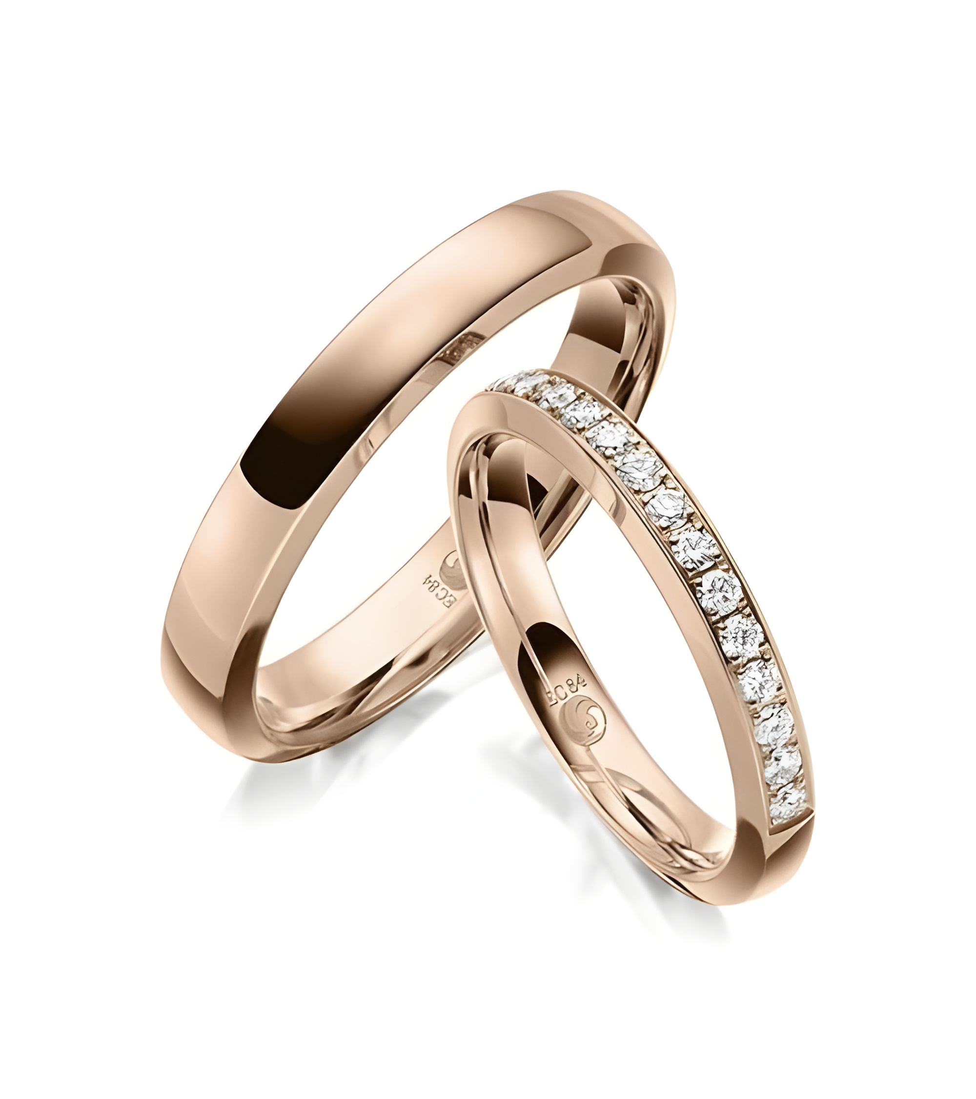 Anillos de boda en oro rosa con media corona de diamantes - Alianzas de boda - 


