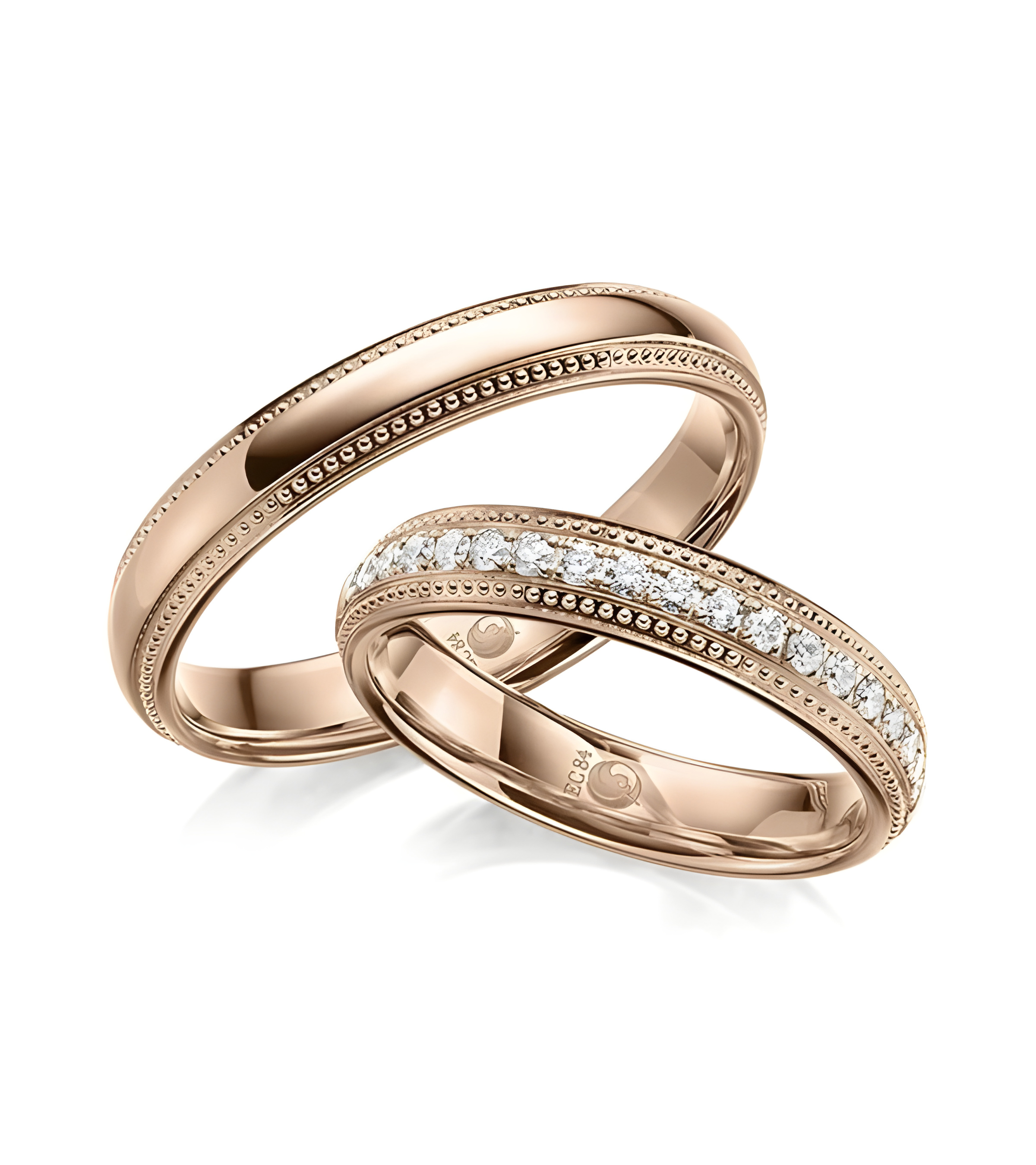 Originales anillos de boda de oro rosa con media corona de diamantes - Alianzas de boda - 


