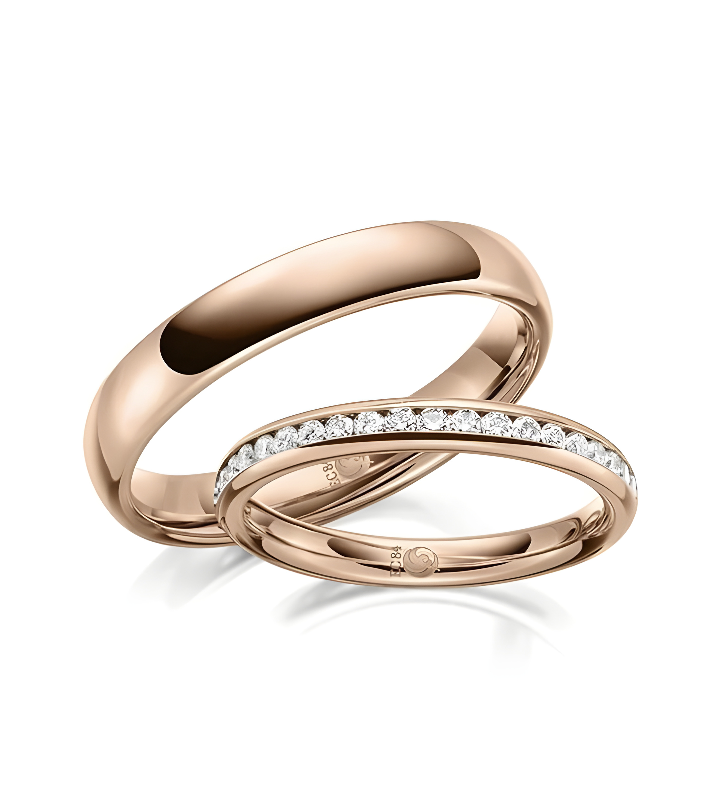 Finos anillos de boda con media corona de diamantes en oro rosa - Alianzas de boda - 


