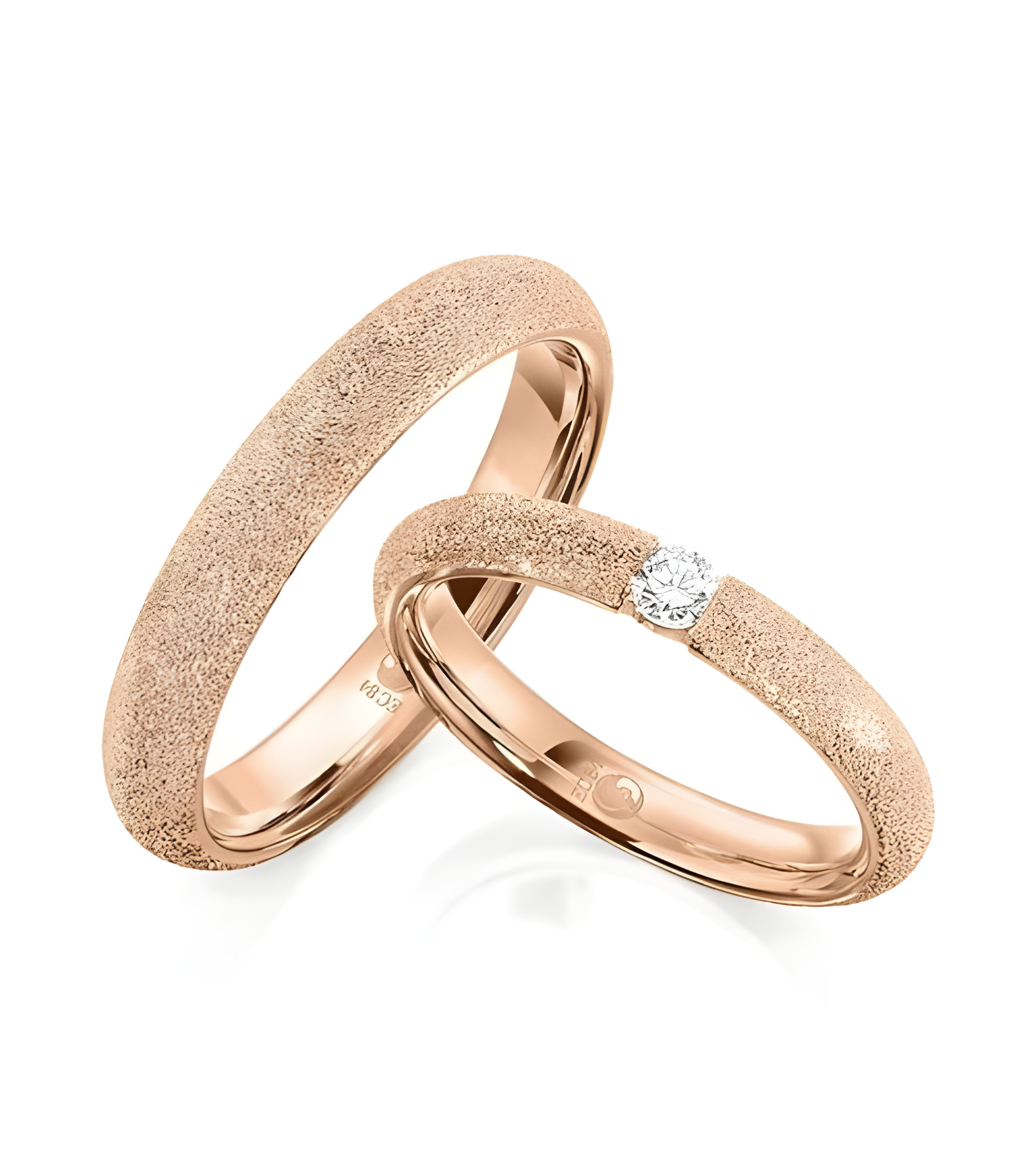 Alianzas de boda de oro rosa con acabado glamour y un diamante - Alianzas de boda - 


