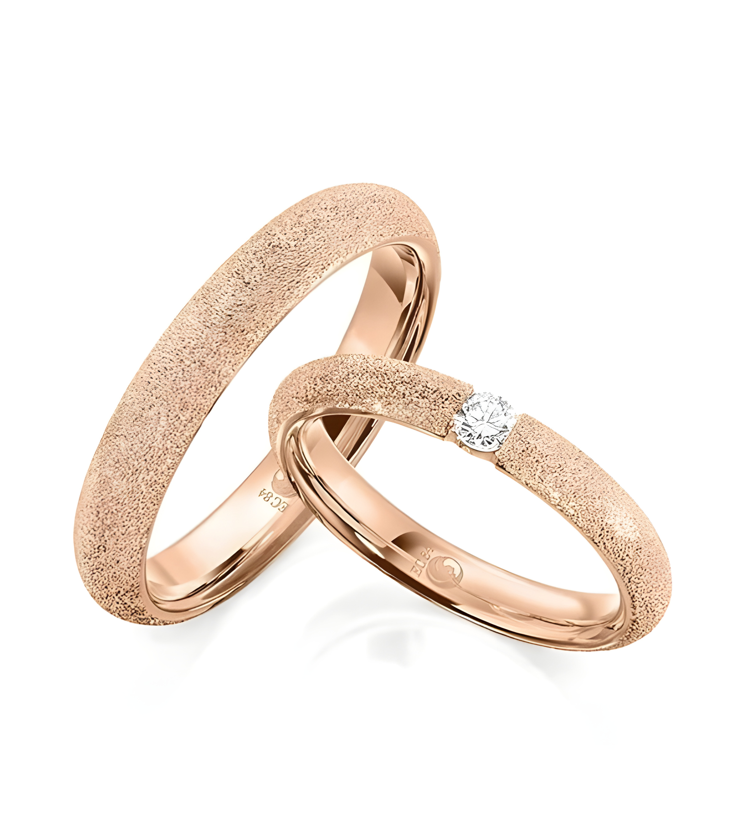 Alianzas de boda de oro rosa con acabado glamour y un diamante - Alianzas de boda - 


