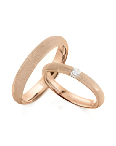 Alianzas de boda de oro rosa con acabado glamour y un diamante - Alianzas de boda - 


