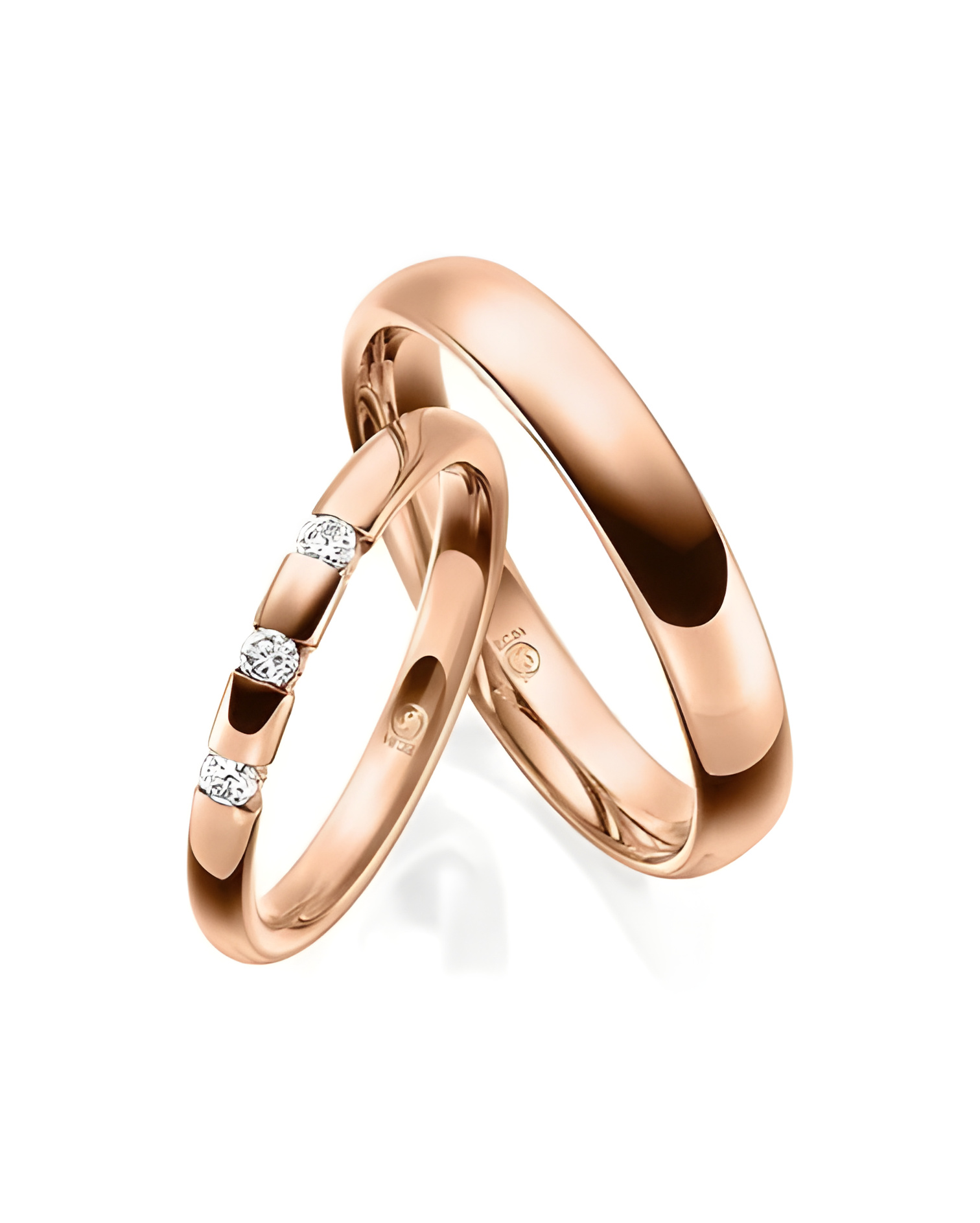 Clásicas alianzas de boda de oro rosa con 3 diamantes - Alianzas de boda - 


