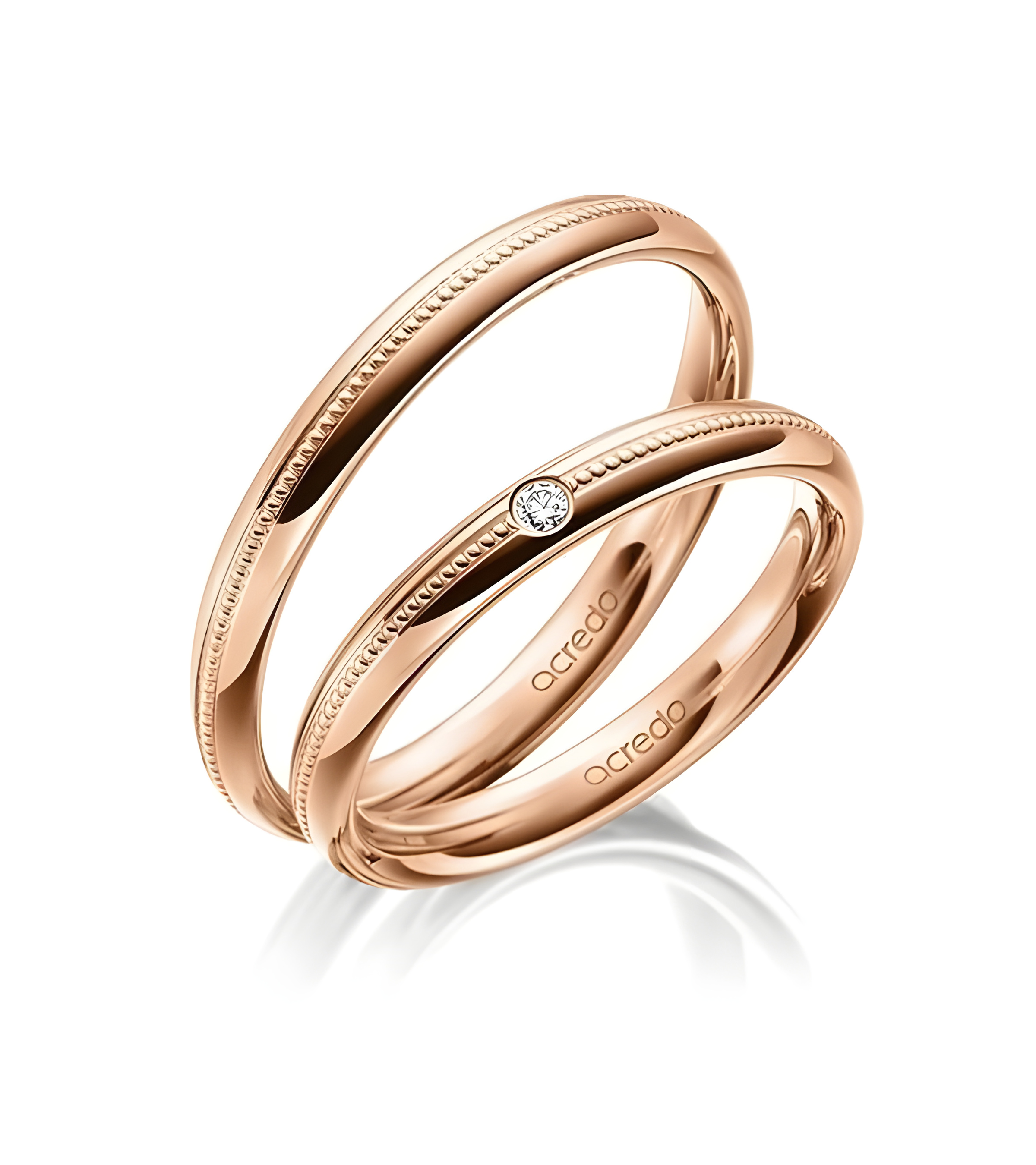 Finos anillos de matrimonio de oro rosa con un diamante natural ético - Alianzas de boda - 


