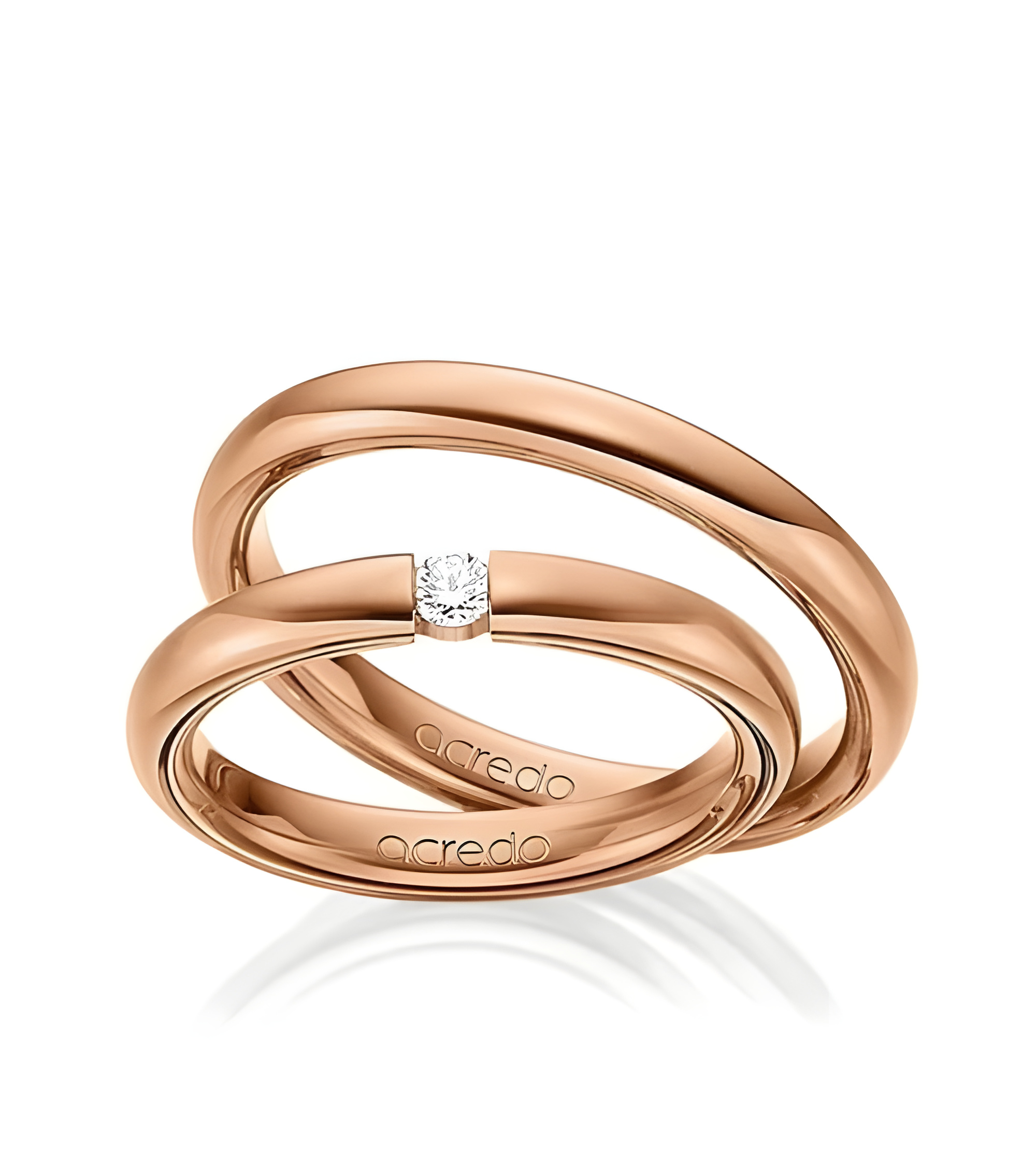 Anillos de oro rosa de diseño clásico con un diamante en tensión - Alianzas de boda - 


