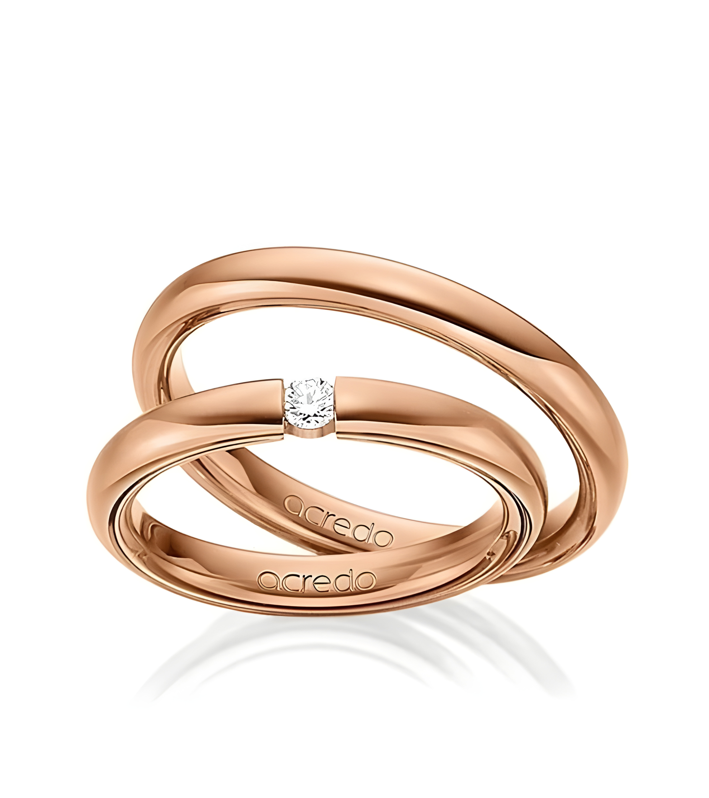 Anillos de oro rosa de diseño clásico con un diamante en tensión - Alianzas de boda - 


