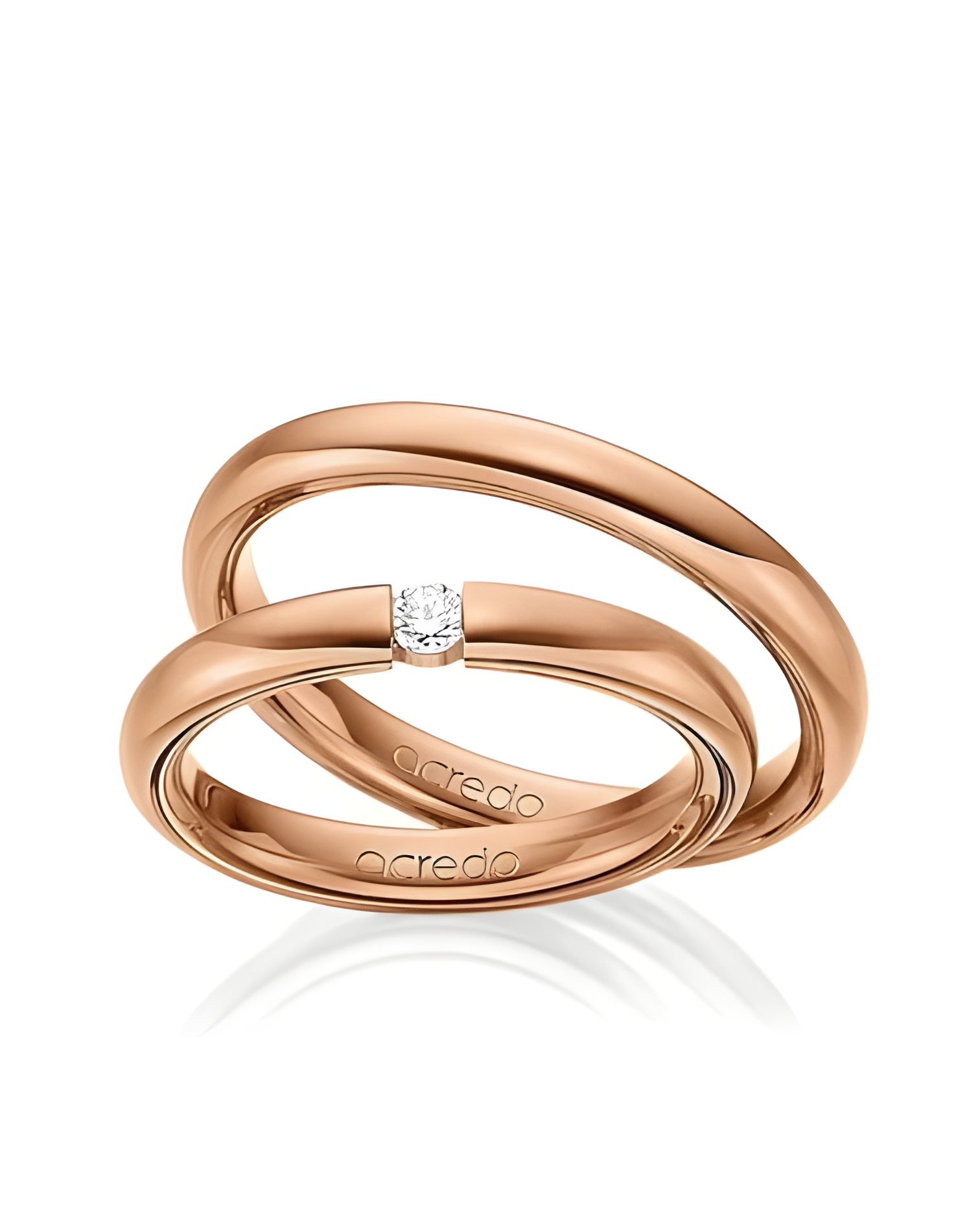 Anillos de oro rosa de diseño clásico con un diamante en tensión - Alianzas de boda - 


