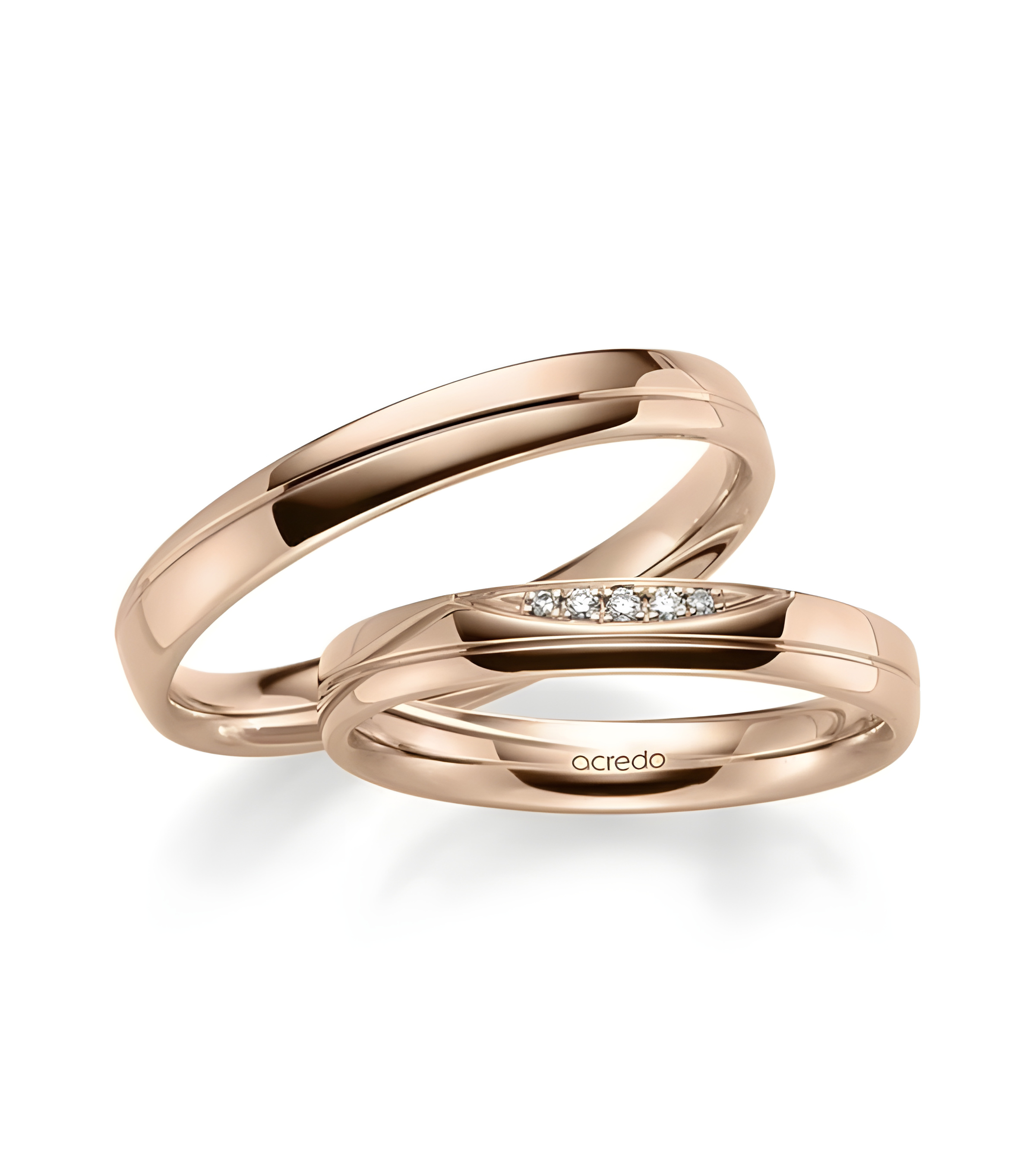 Anillos de matrimonio de oro rosa pulidos con diamantes naturales éticos - Alianzas de boda - 


