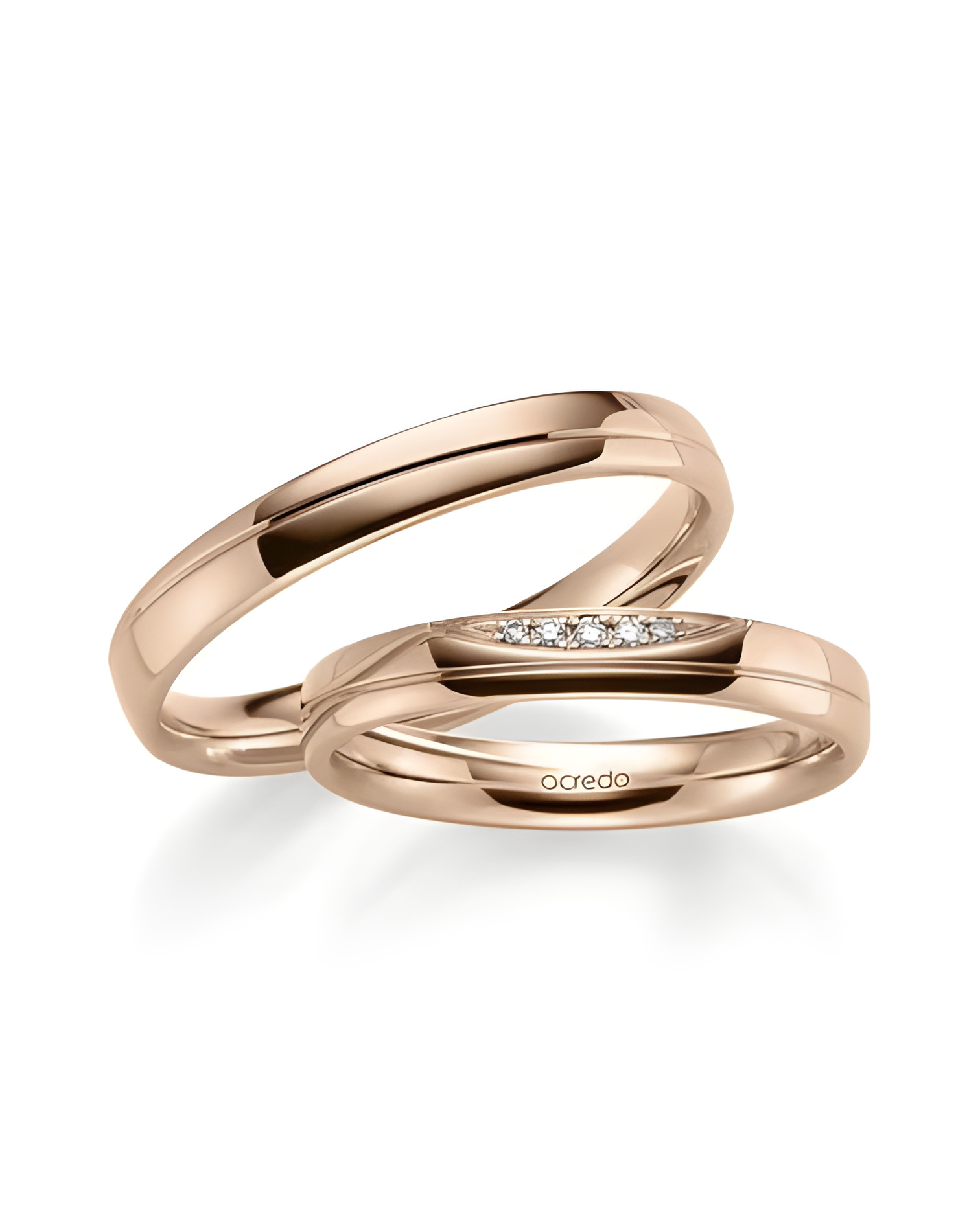 Anillos de matrimonio de oro rosa pulidos con diamantes naturales éticos - Alianzas de boda - 


