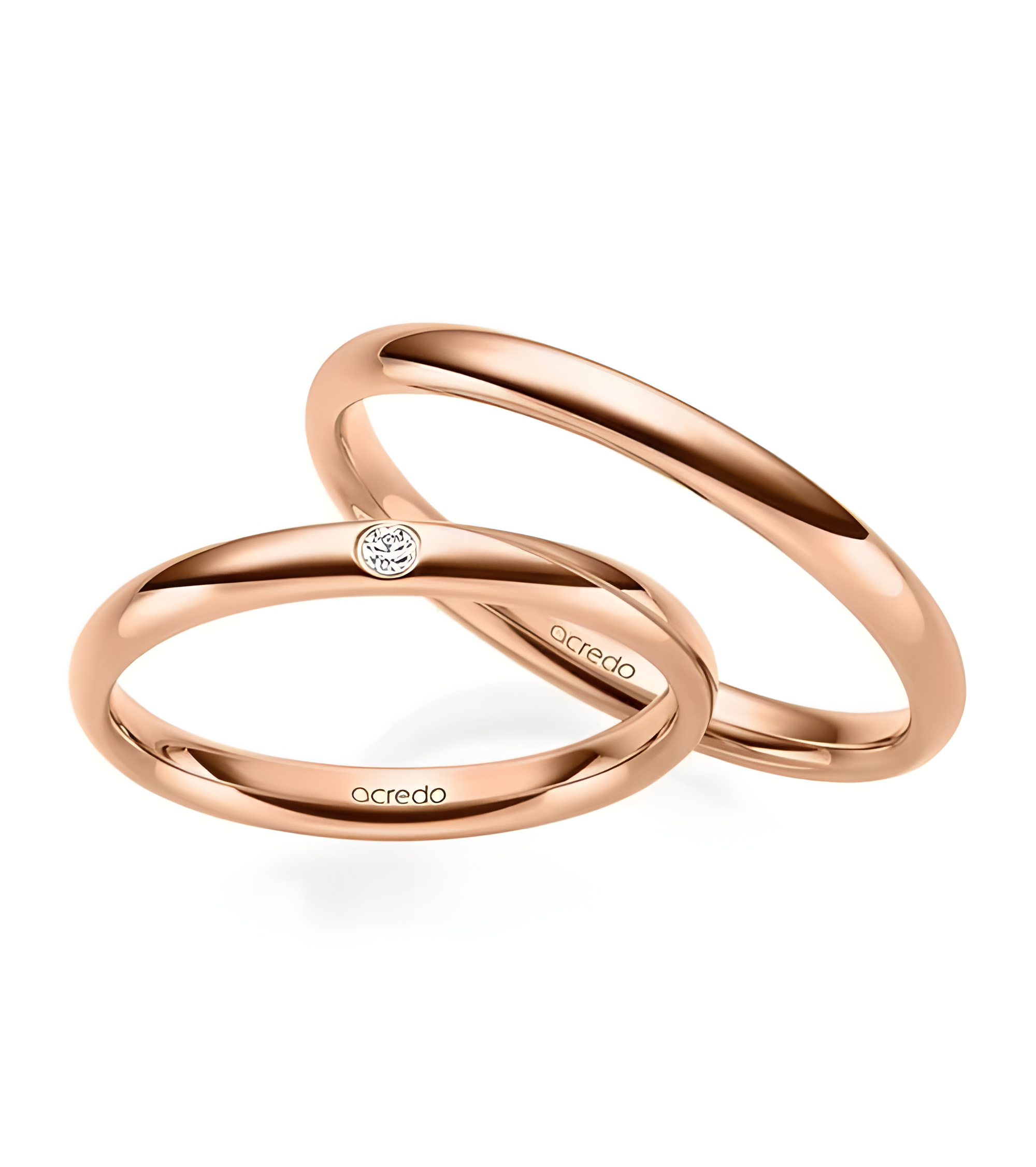 Alianzas de boda clásicas de oro rosa con un diamante natural ético - Alianzas de boda - 


