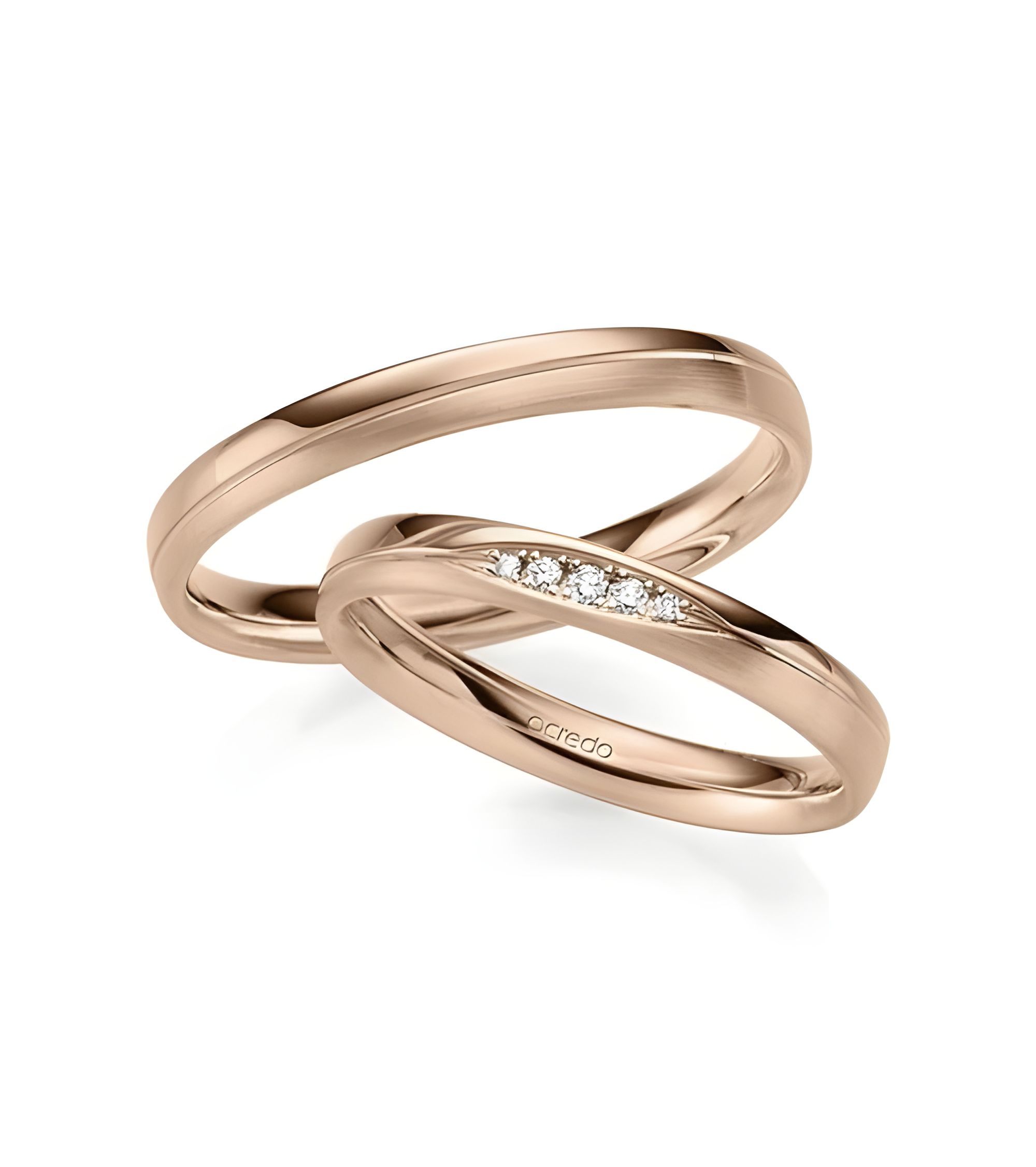 Pareja de anillos de boda de oro rosa con 5 diamantes y una división - Alianzas de boda - 


