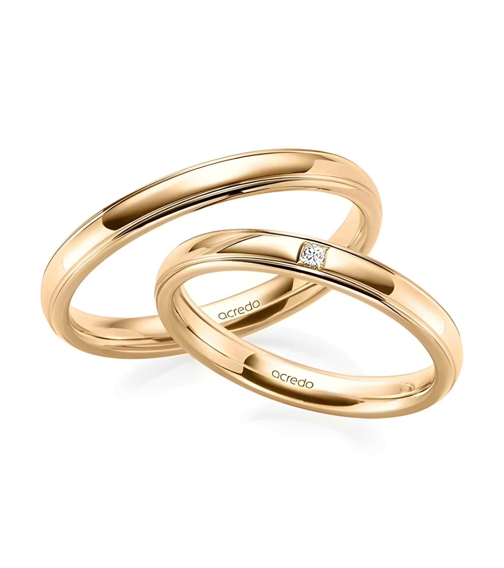 alianzas de boda de oro rosa de 14K o 18K con un diamante central tipo princesa - Alianzas de boda - 


