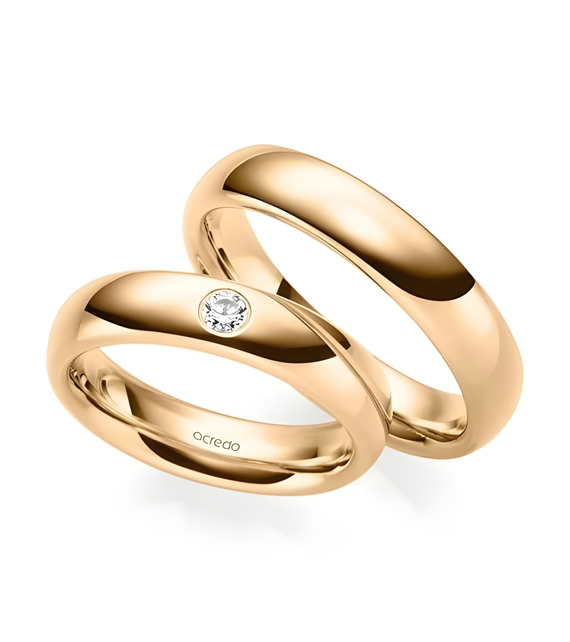 Alianzas de boda anchas de oro rosa de 14K o 18K con un diamante - Alianzas de boda - 


