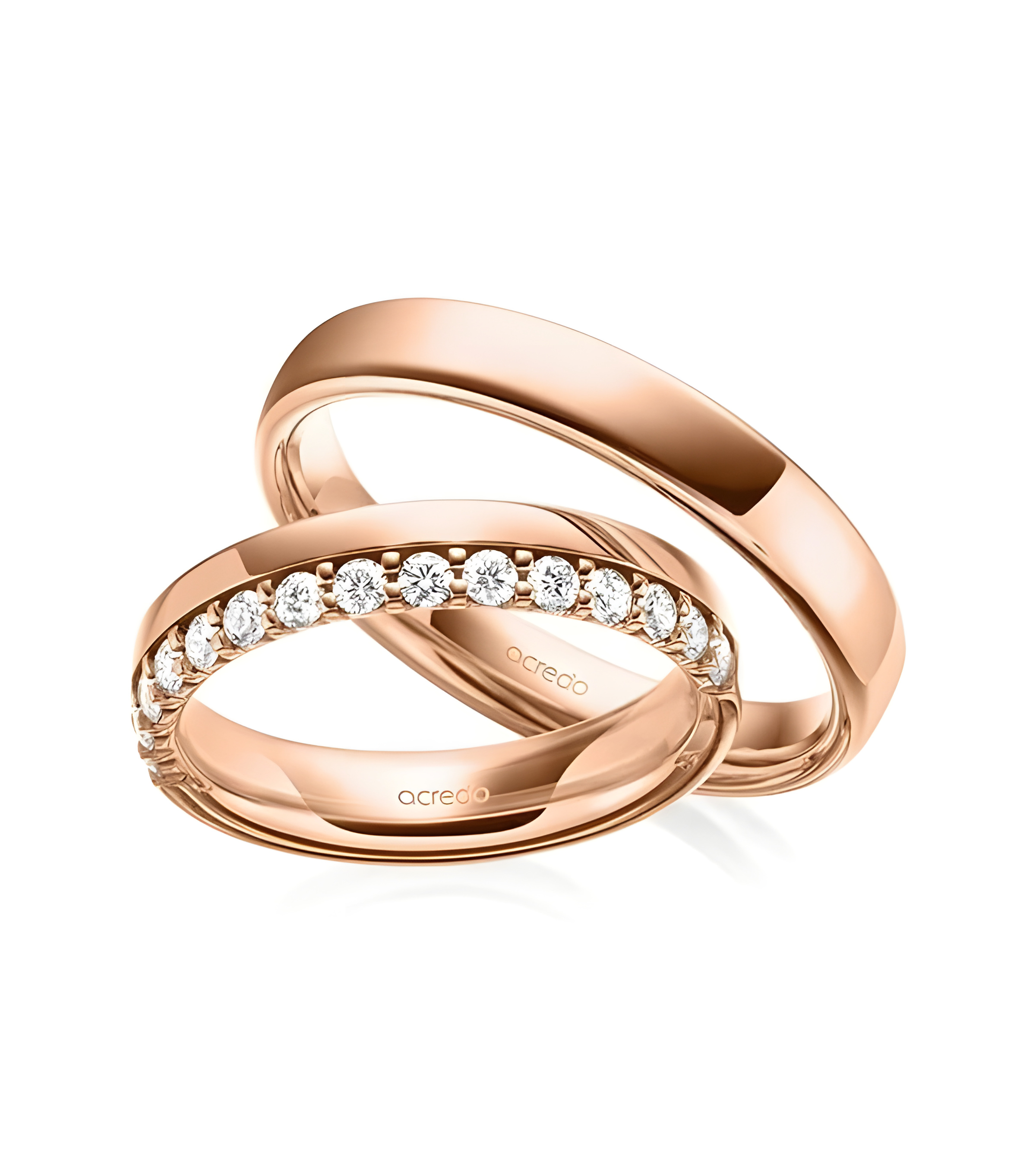 Nuevas alianzas de boda de oro rosa con media corona de diamantes naturales éticos - Alianzas de boda - 


