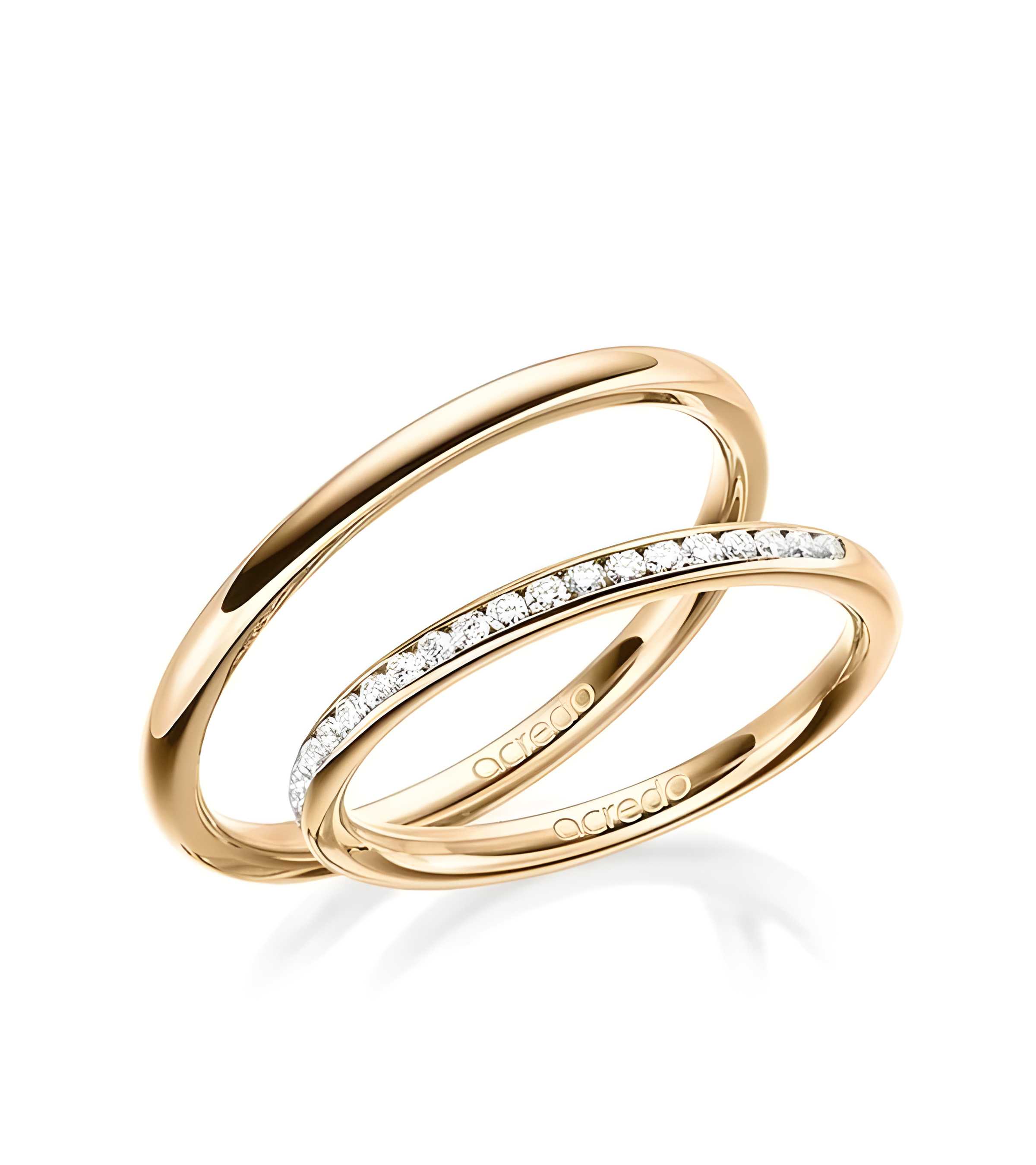 Finos y elegantes anillos de boda de oro rosa con media corona de diamantes naturales éticos - Alianzas de boda - 


