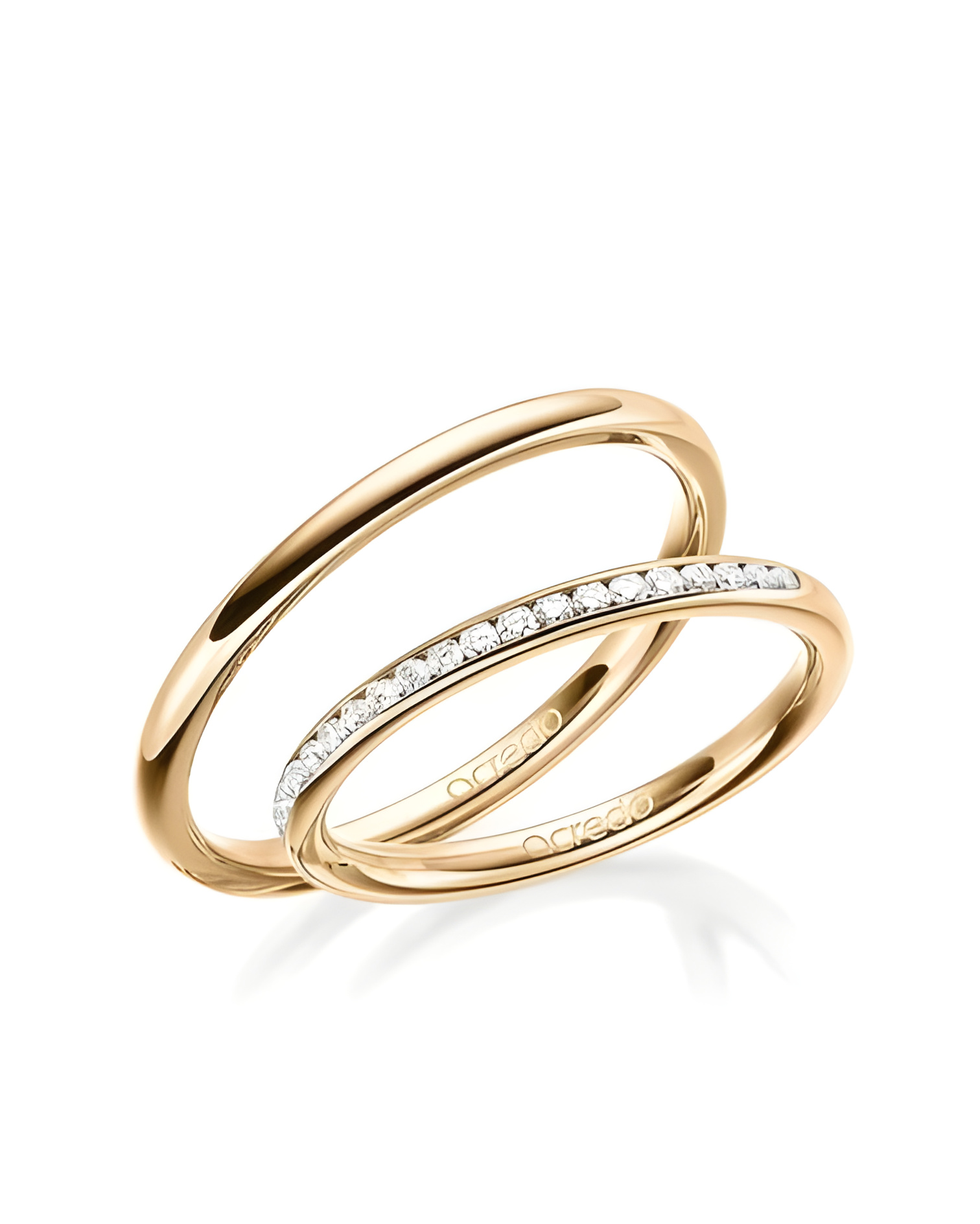 Finos y elegantes anillos de boda de oro rosa con media corona de diamantes naturales éticos - Alianzas de boda - 


