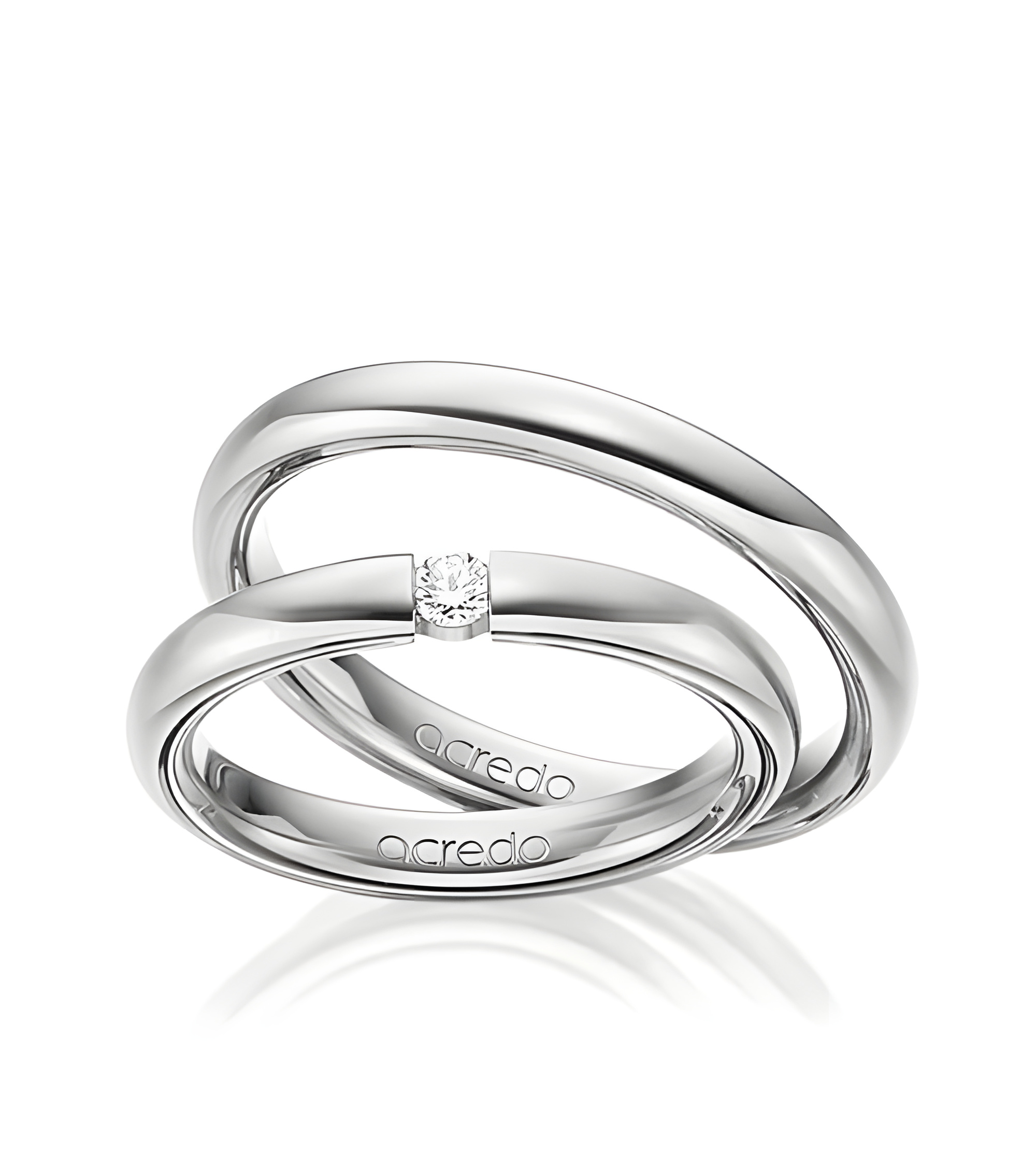 Pareja de anillos de Platino con un diamante al aire - Alianzas de boda - 

