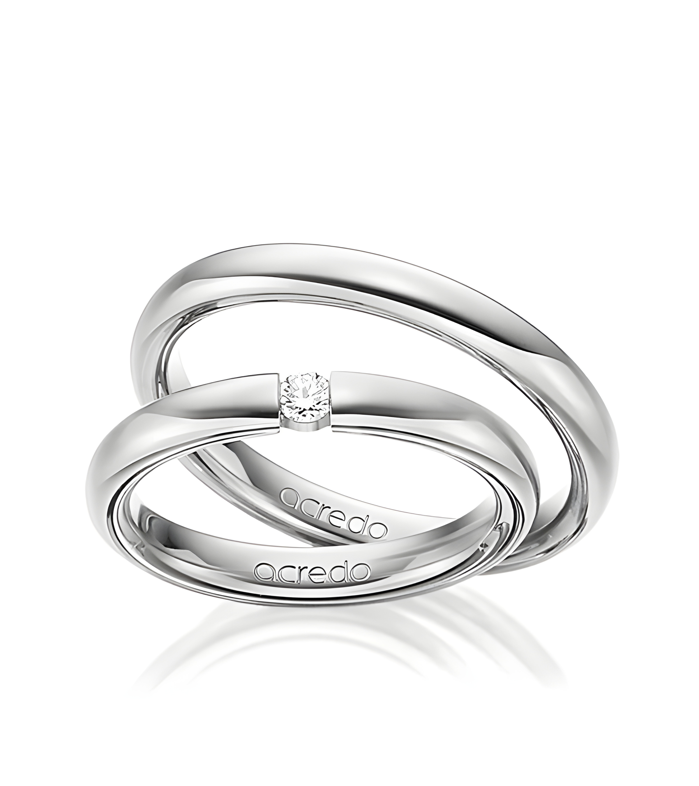 Pareja de anillos de Platino con un diamante al aire - Alianzas de boda - 

