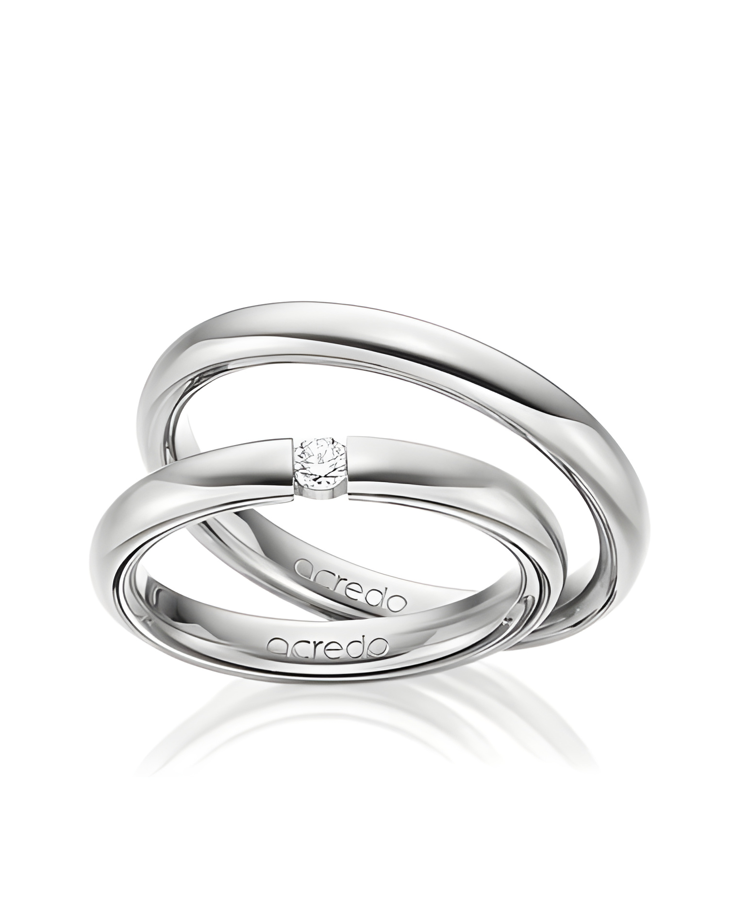 Pareja de anillos de Platino con un diamante al aire - Alianzas de boda - 

