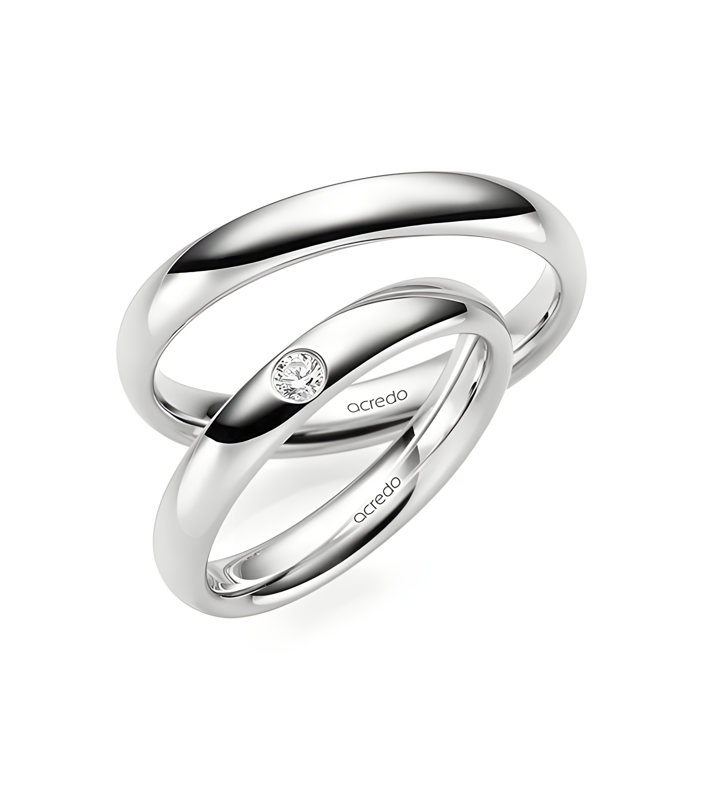 Anillos de boda redondeados de Platino con un diamante talla brillante - Alianzas de boda - 

