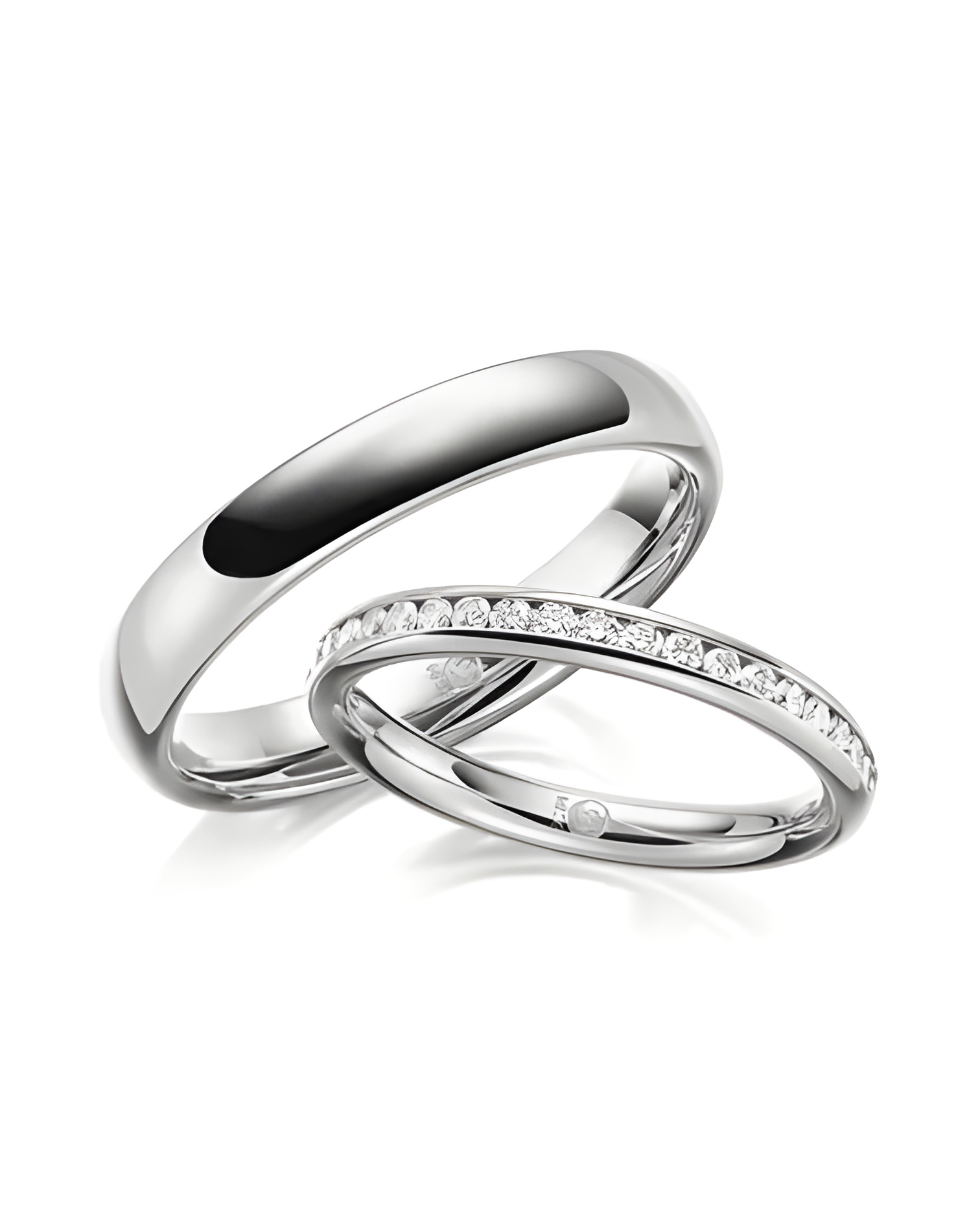 Anillos en Platino con media corona de diamantes naturales - Alianzas de boda - 

