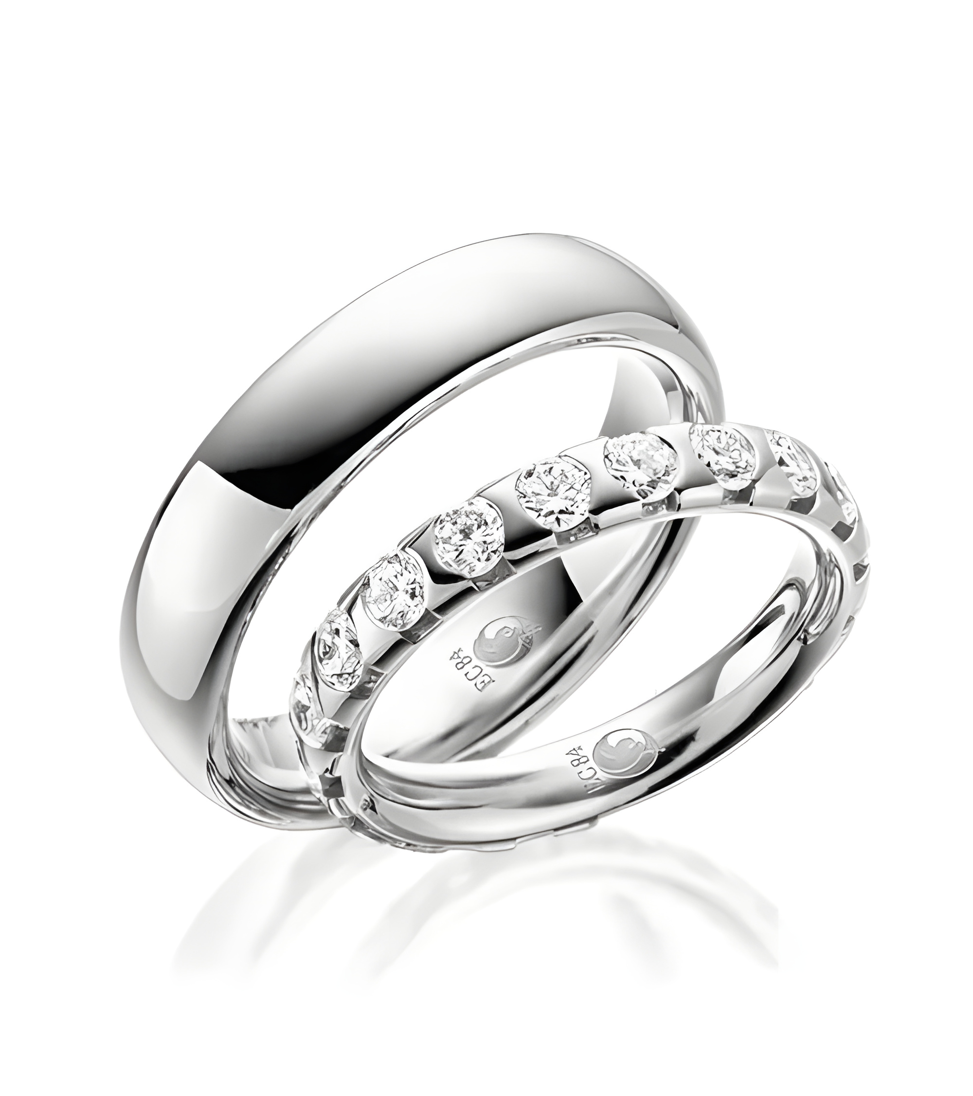 Alianzas de boda realizadas en Platino con media corona de diamantes - Alianzas de boda - 

