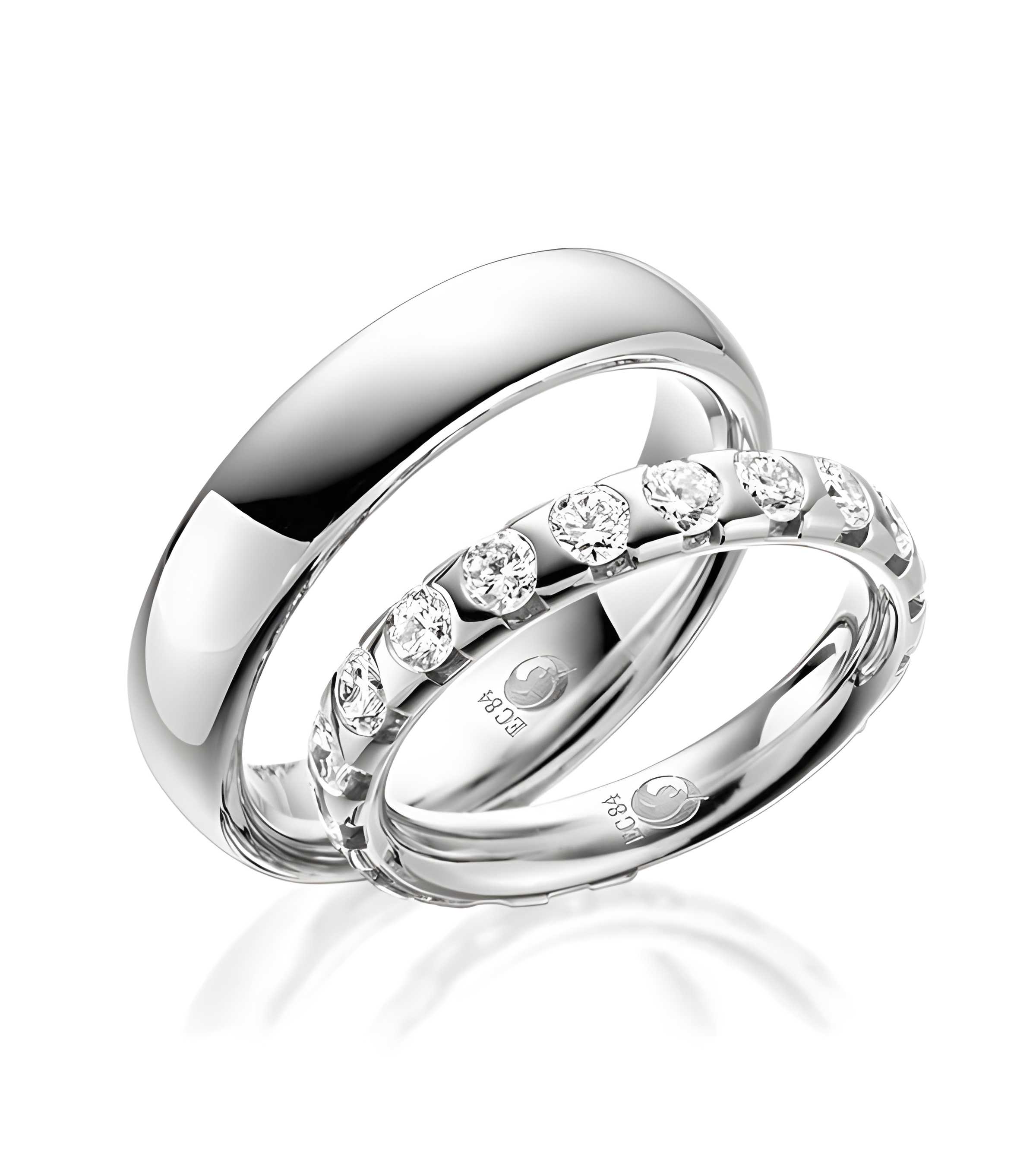 Alianzas de boda realizadas en Platino con media corona de diamantes - Alianzas de boda - 

