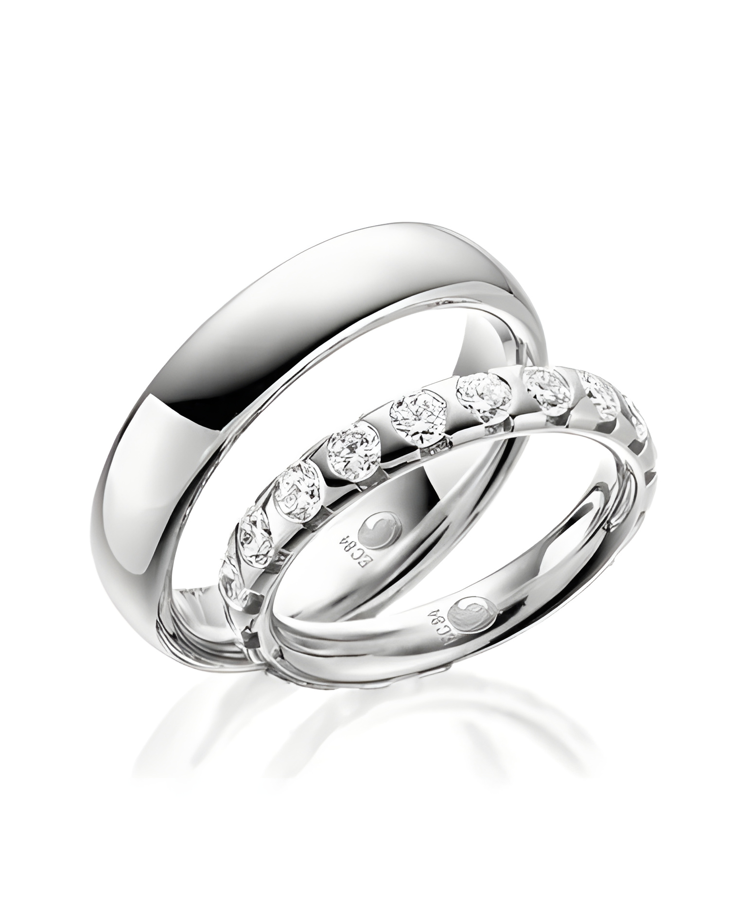 Alianzas de boda realizadas en Platino con media corona de diamantes - Alianzas de boda - 

