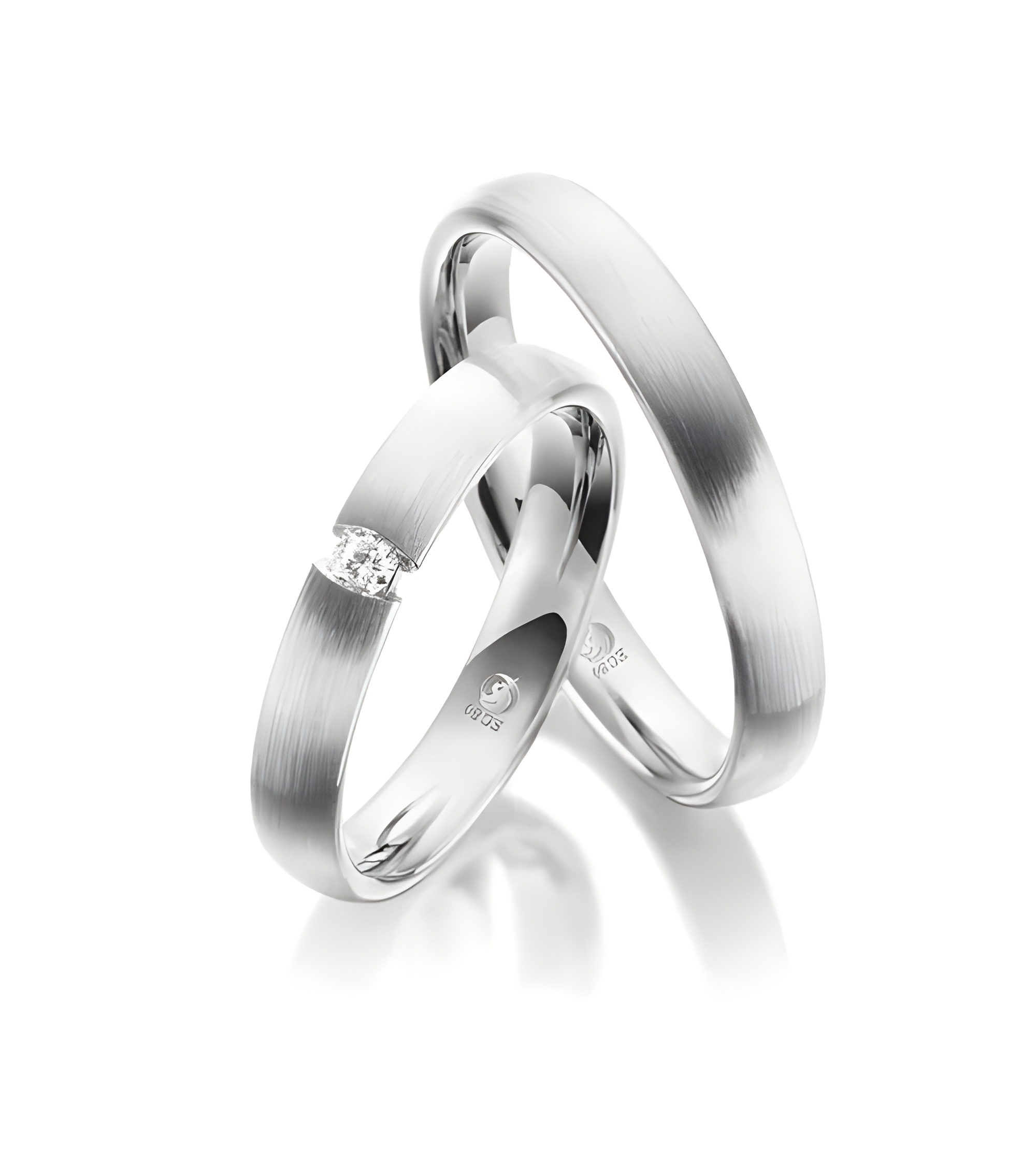 Alianzas de matrimonio mate en Platino con un diamante al aire - Alianzas de boda - 

