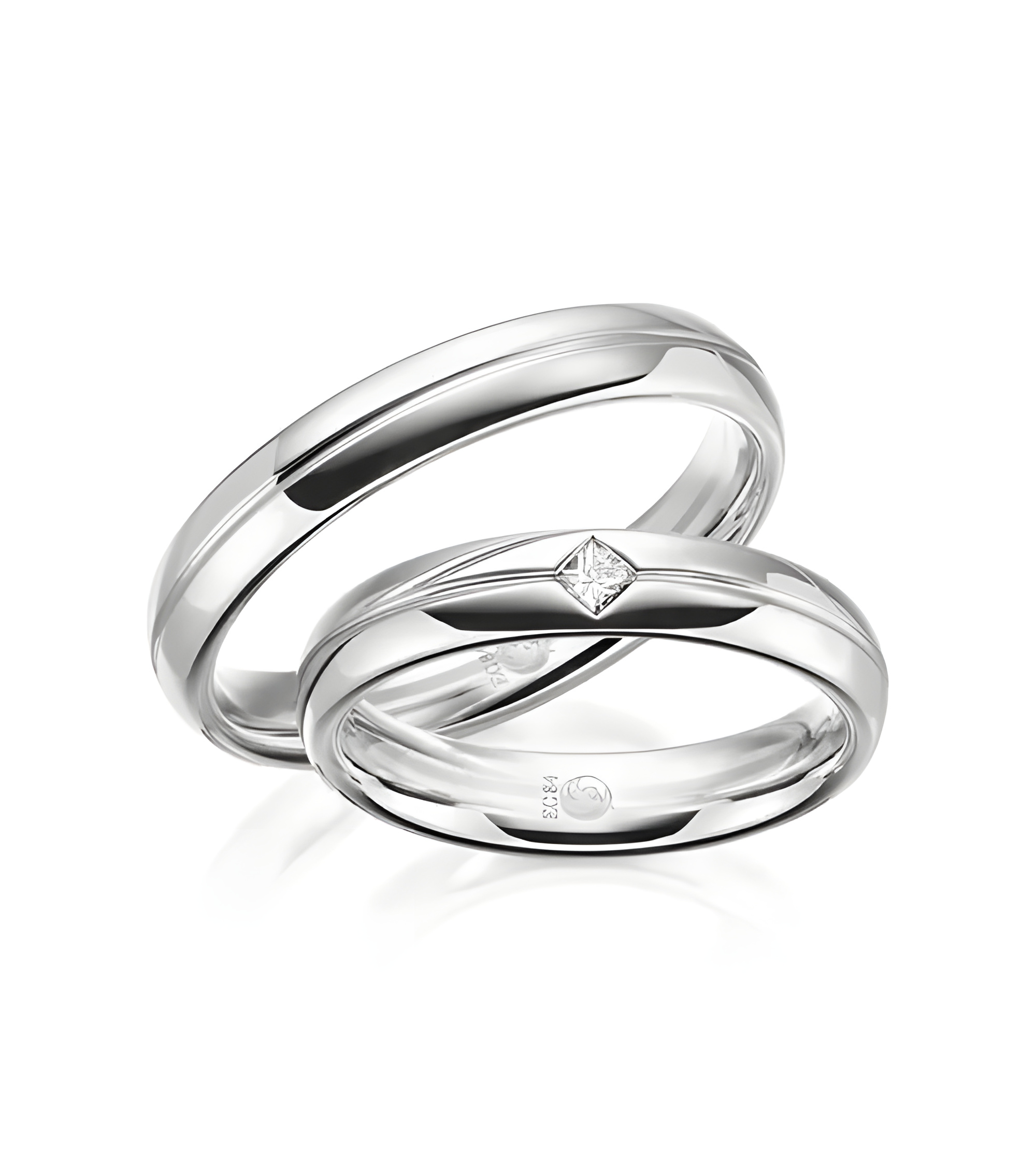 Anillos de boda de Platino con diamante en forma de rombo - Alianzas de boda - 