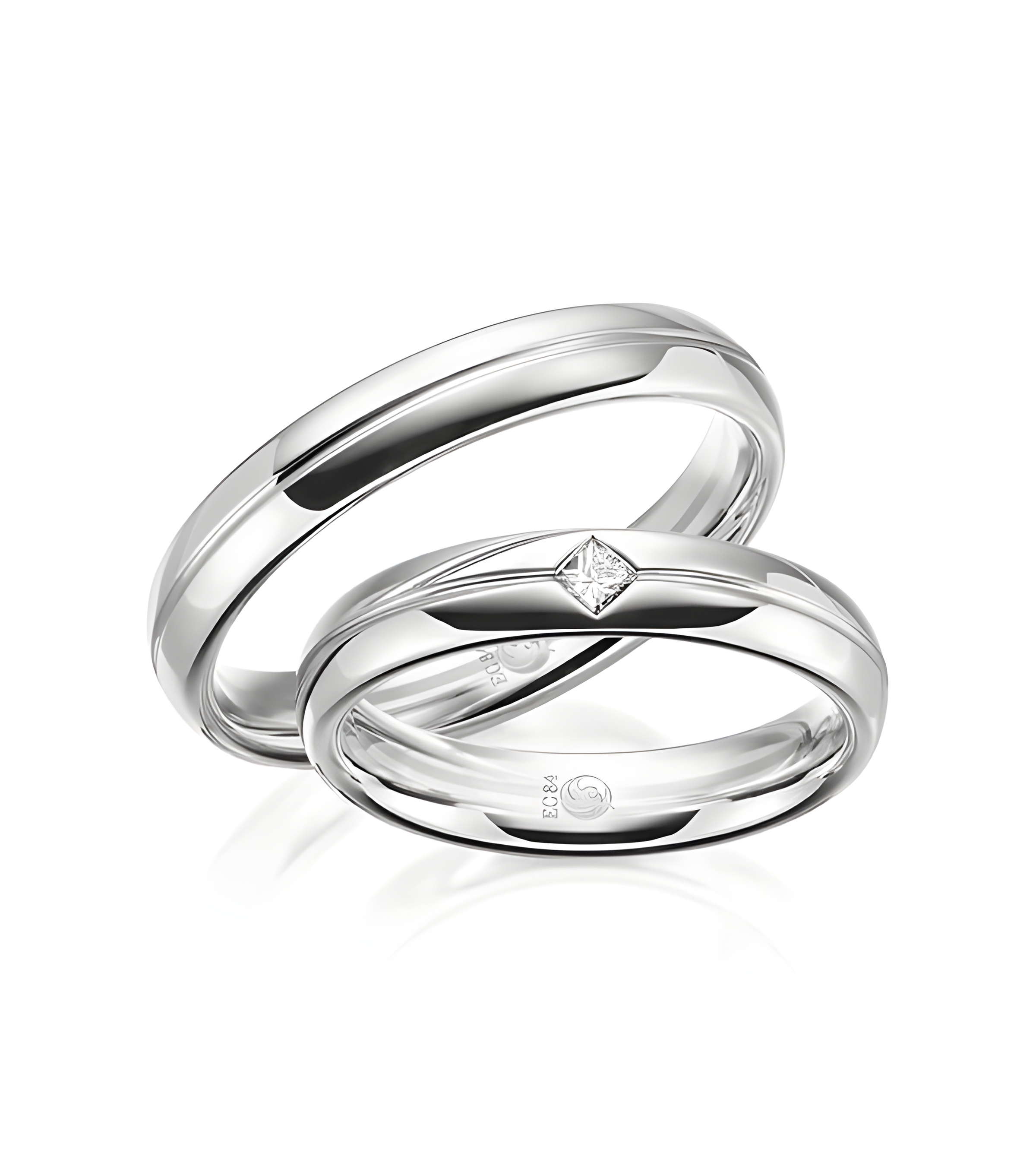 Anillos de boda de Platino con diamante en forma de rombo - Alianzas de boda - 
