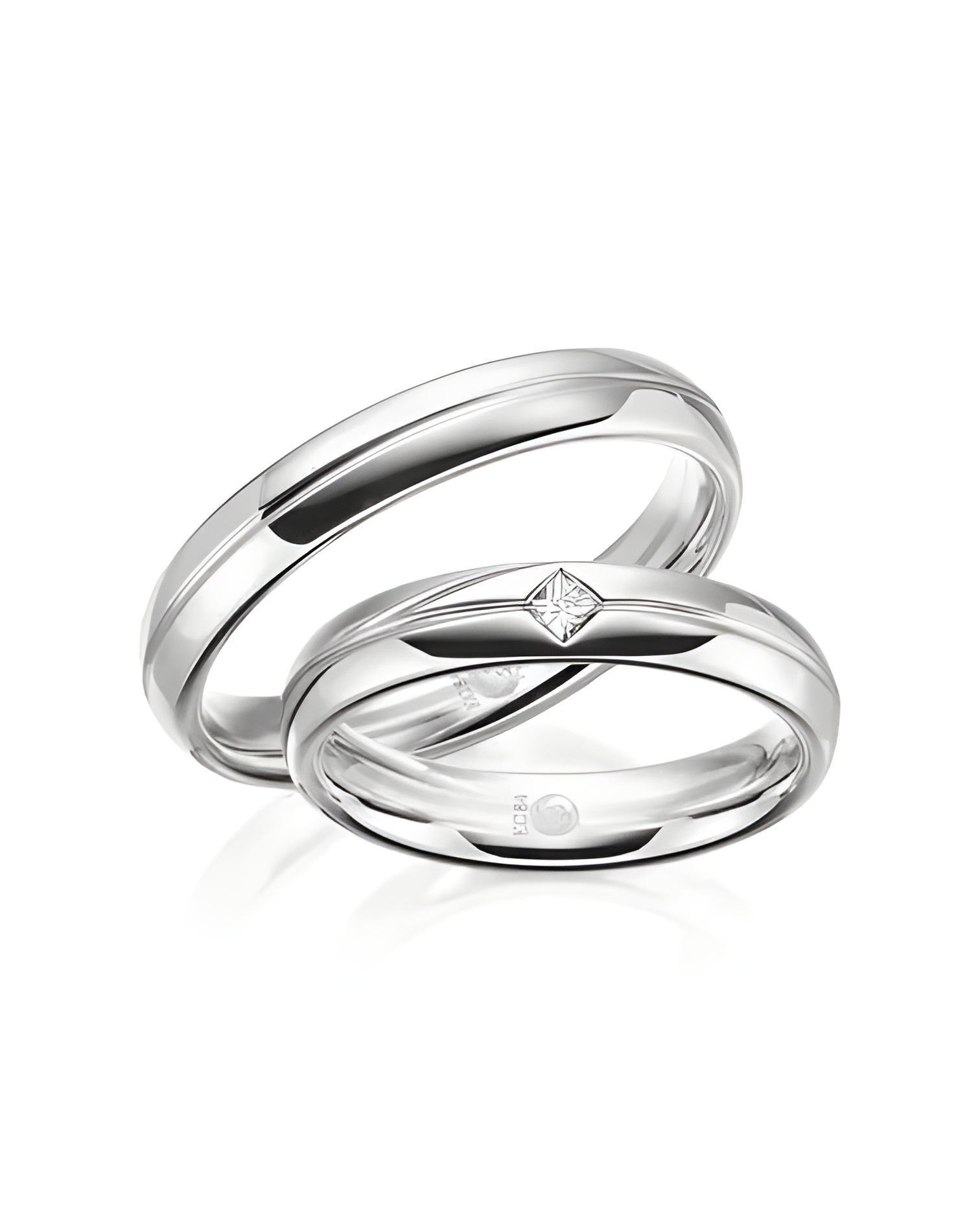 Anillos de boda de Platino con diamante en forma de rombo - Alianzas de boda - 