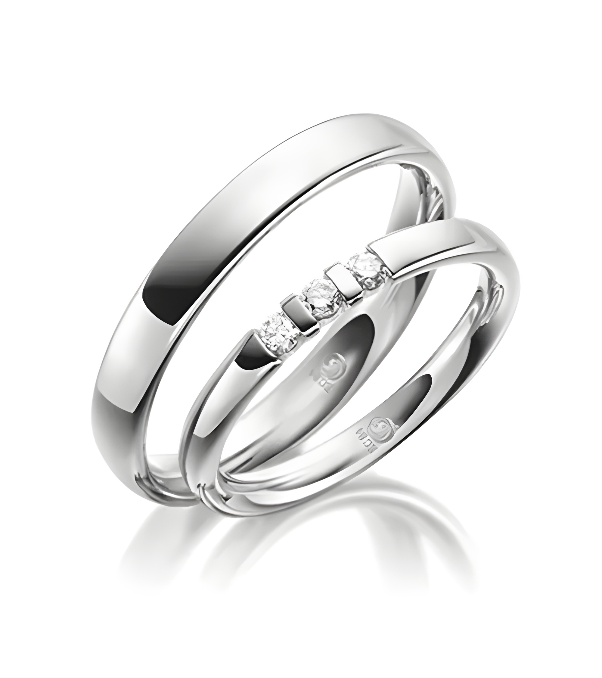 Alianzas de boda originales de Platino con 3 diamantes en el anillo de ella - Alianzas de boda - 

