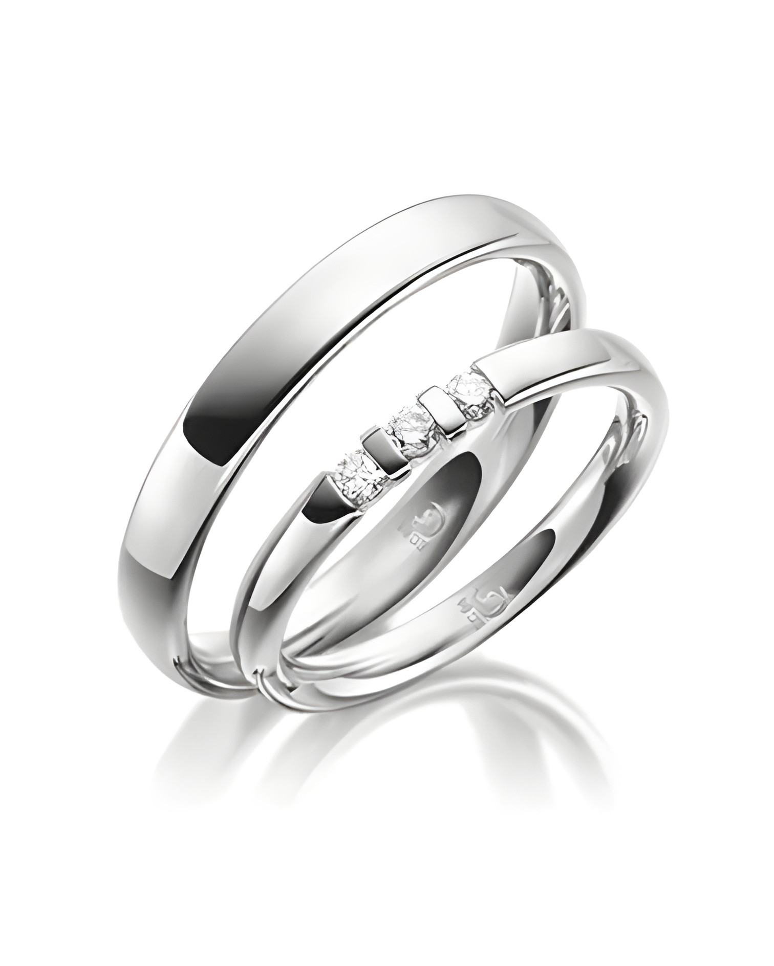 Alianzas de boda originales de Platino con 3 diamantes en el anillo de ella - Alianzas de boda - 

