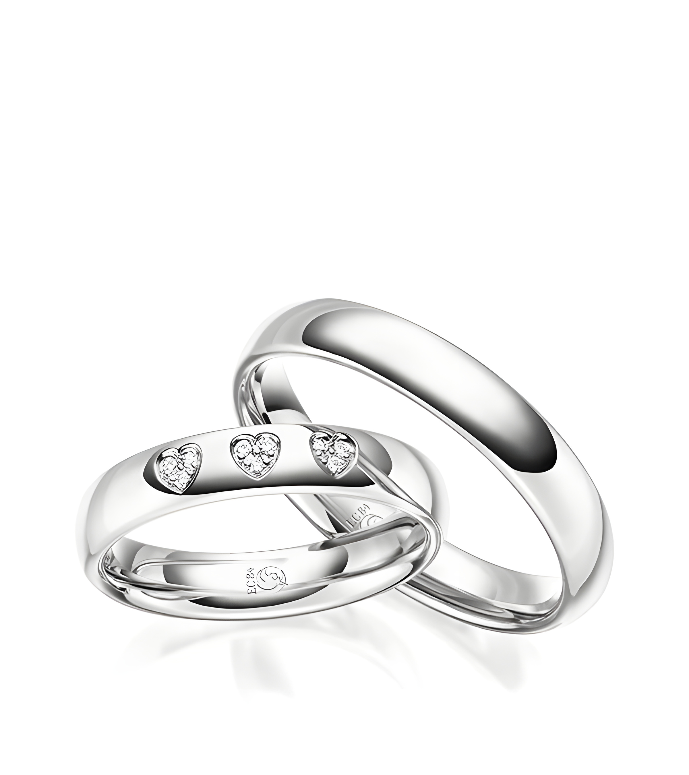 Diseño especial en alianzas de boda de Platino con diamantes formando 3 corazones - Alianzas de boda - 

