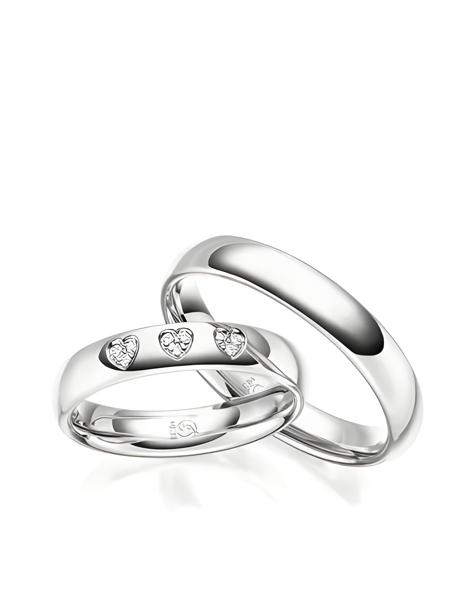 Diseño especial en alianzas de boda de Platino con diamantes formando 3 corazones - Alianzas de boda - 

