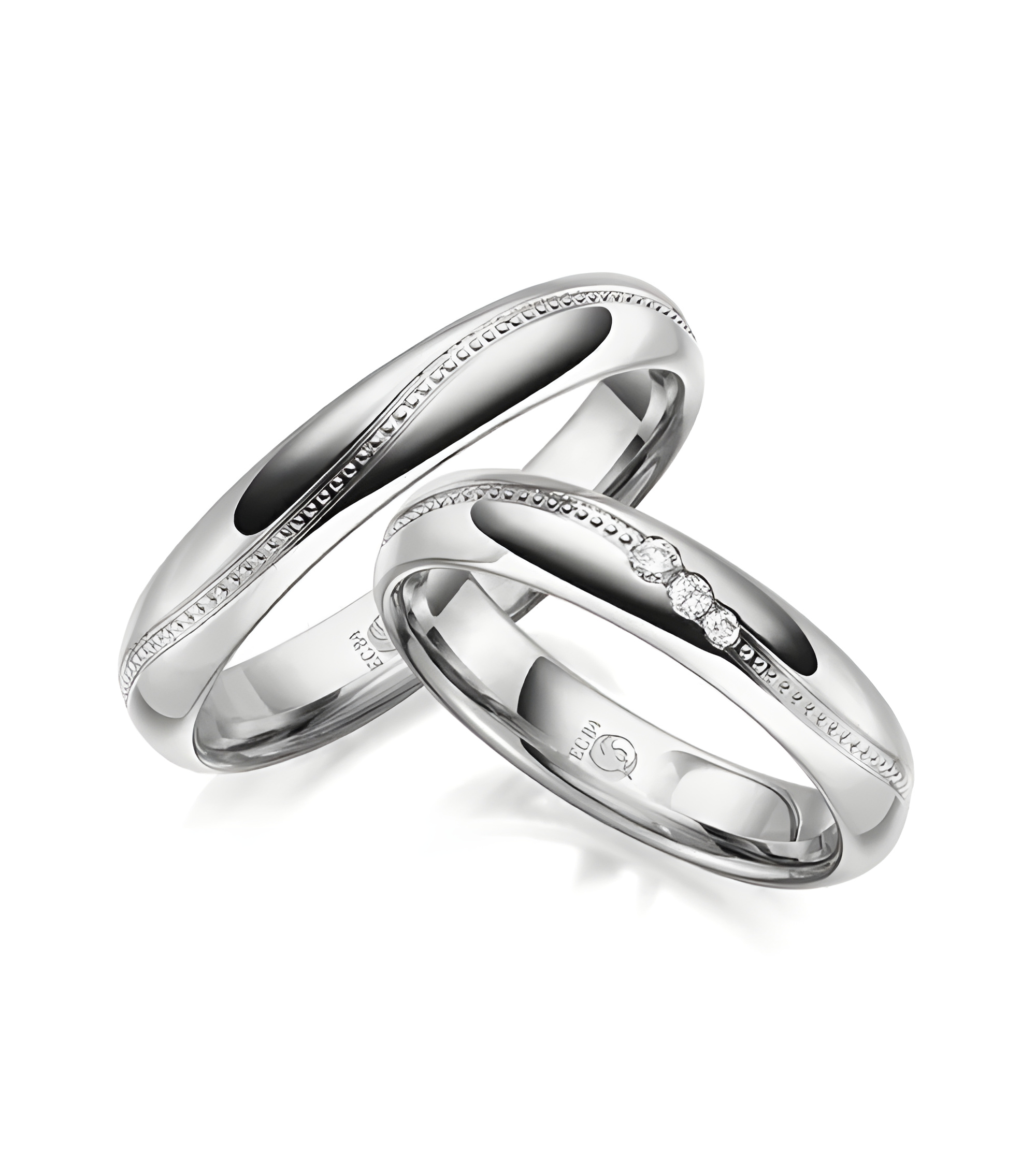 Alianzas de boda de Platino Mallorca con 3 diamantes - Alianzas de boda - 

