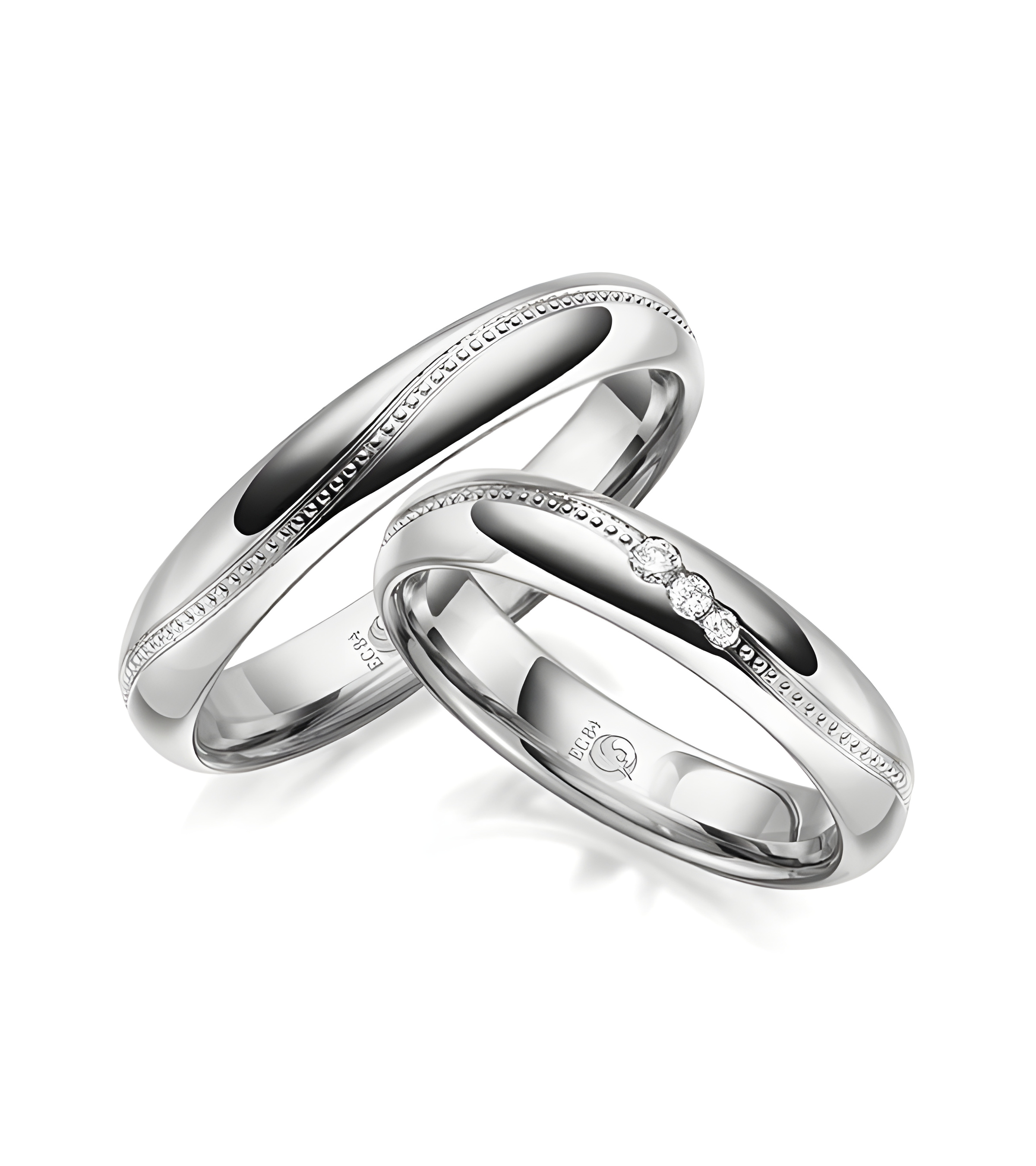 Alianzas de boda de Platino Mallorca con 3 diamantes - Alianzas de boda - 

