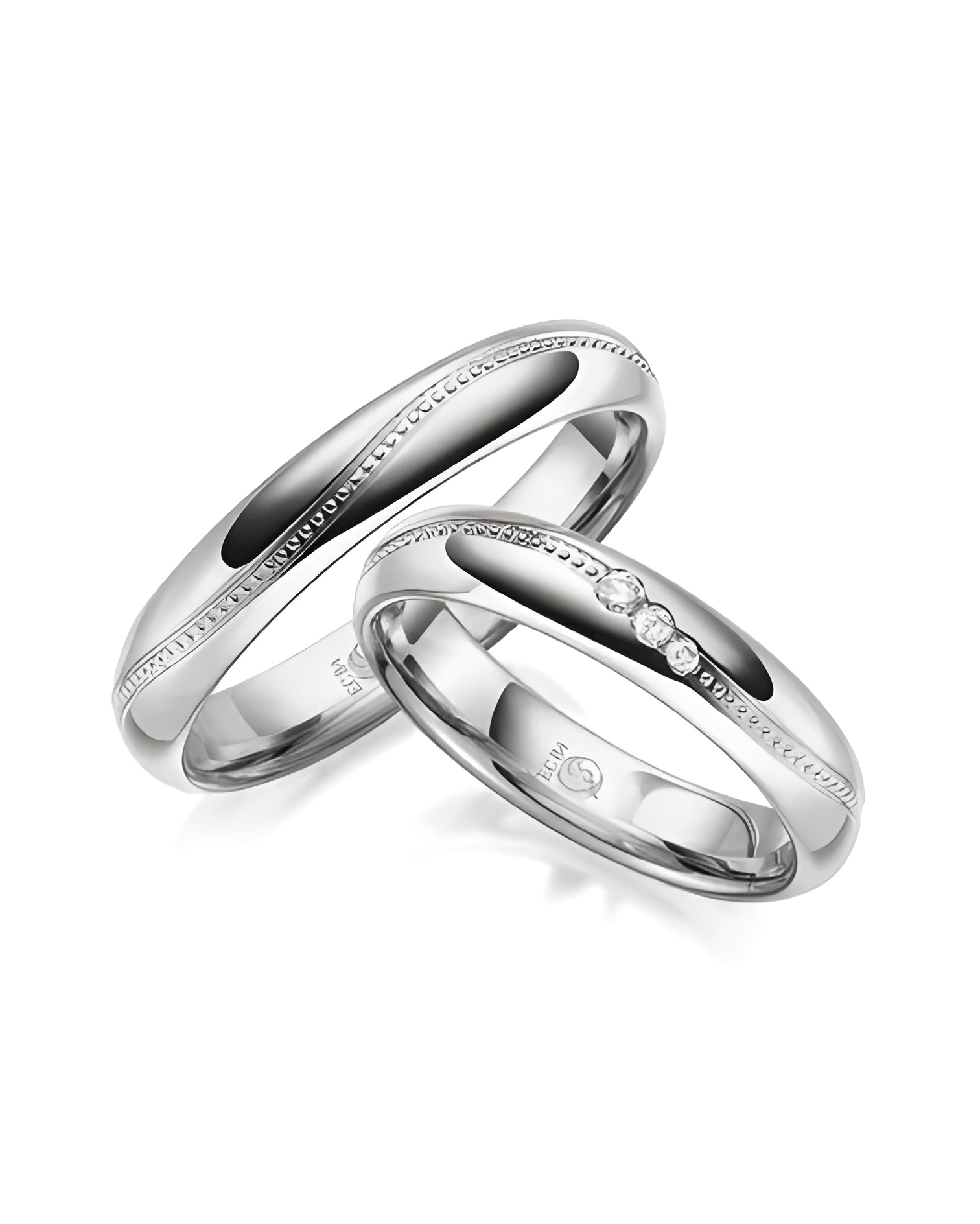 Alianzas de boda de Platino Mallorca con 3 diamantes - Alianzas de boda - 

