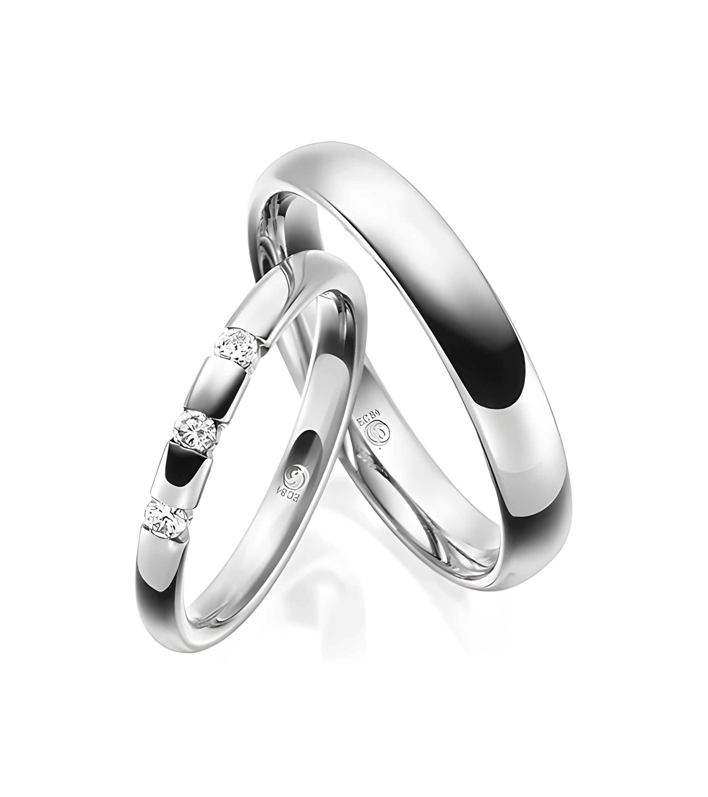 Anillos de matrimonio con 3 diamantes confeccionada en Platino - Alianzas de boda - 

