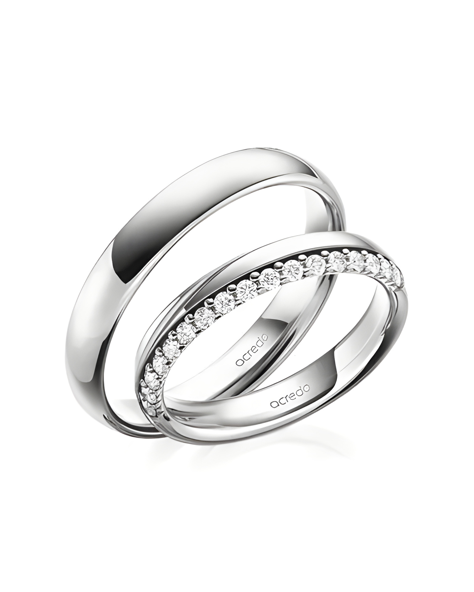 Nuevas alianzas de boda de Platino con media corona de diamantes - Alianzas de boda - 

