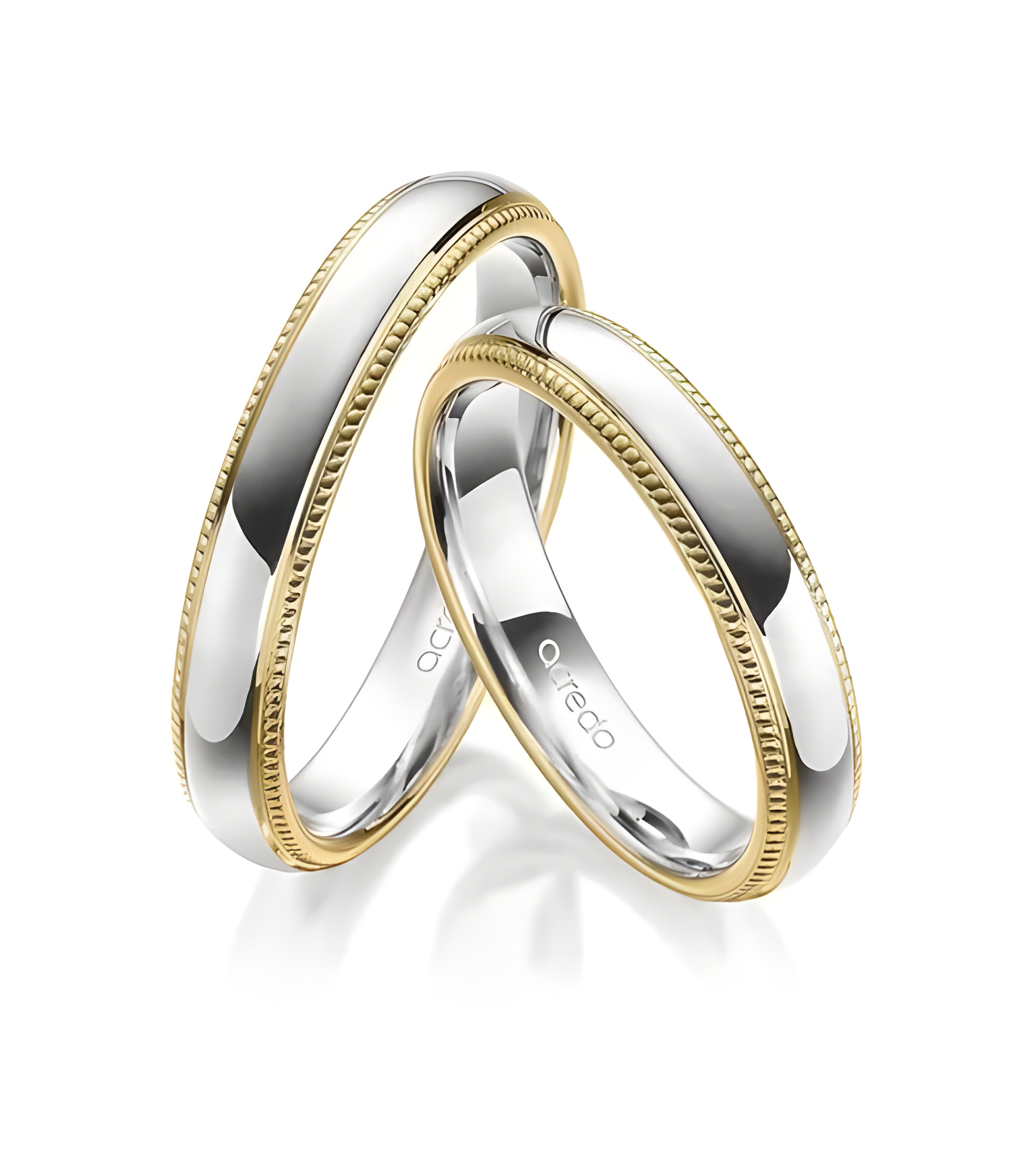 Anillos de boda en oro blanco y oro amarillo con junta de esferas laterales. - Alianzas de boda - 