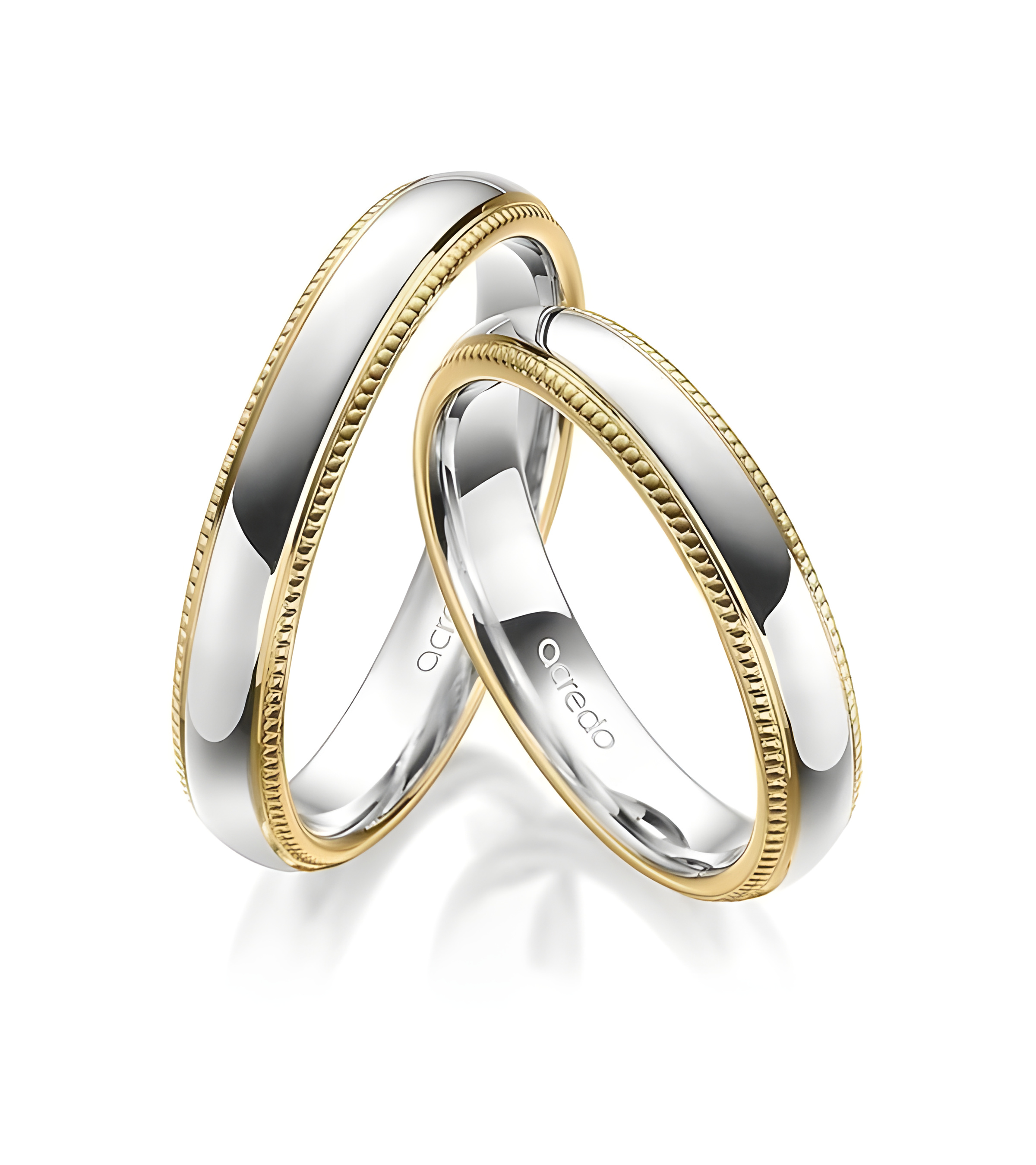 Anillos de boda en oro blanco y oro amarillo con junta de esferas laterales. - Alianzas de boda - 